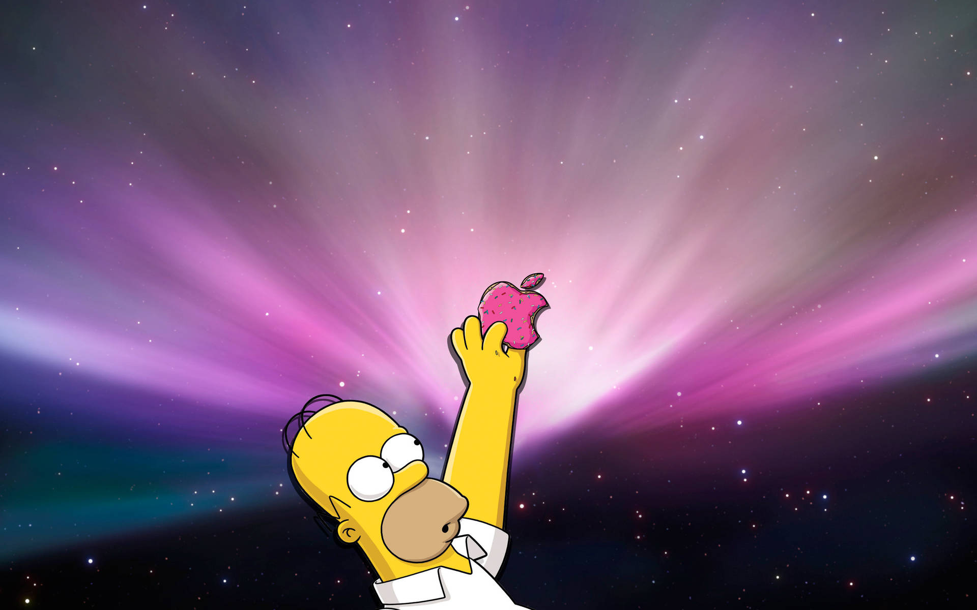 Homer Simpson Proudly Holding The Iconic Apple Logo Background
