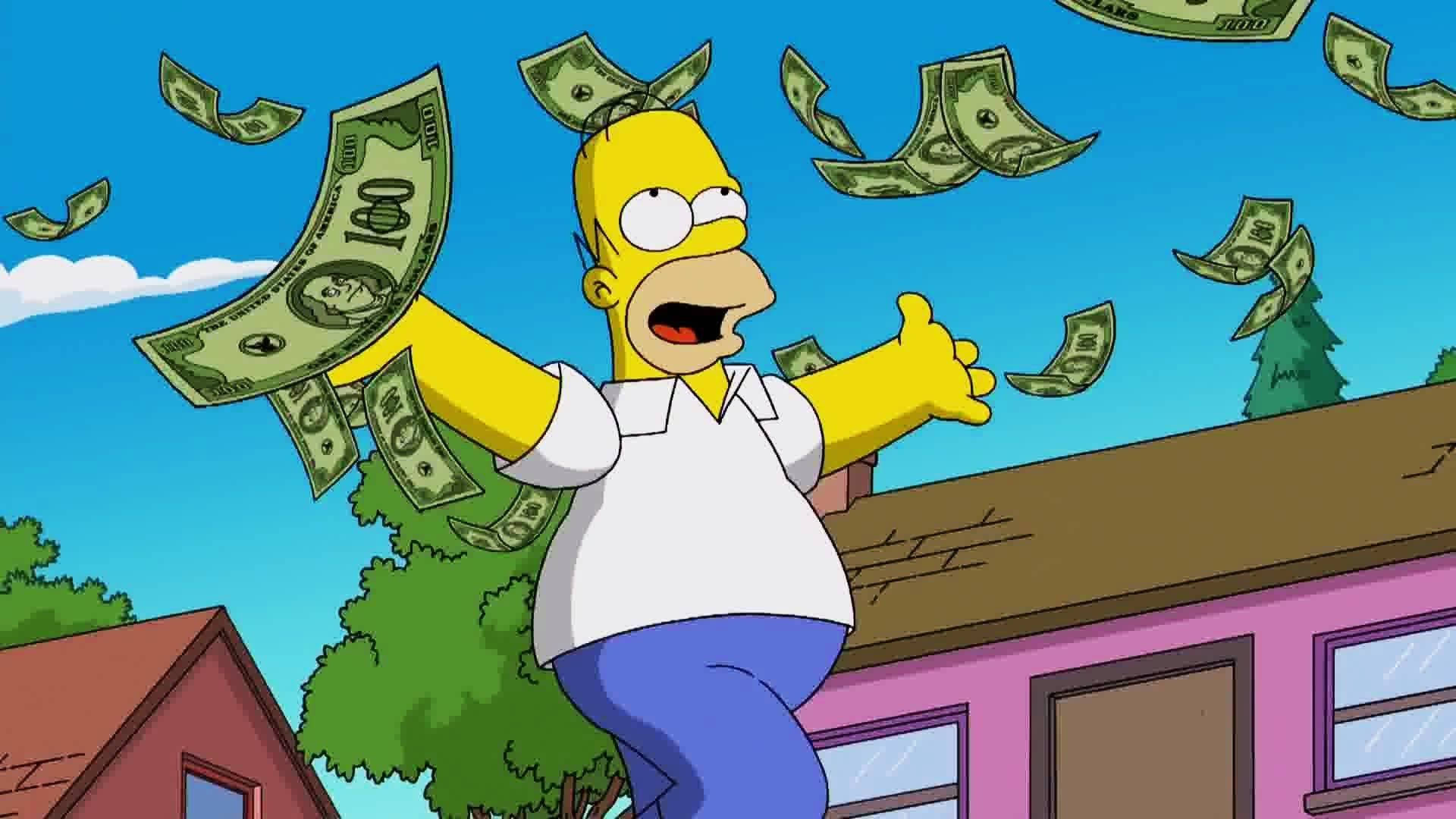 Homer Simpson Raining Dollars Background