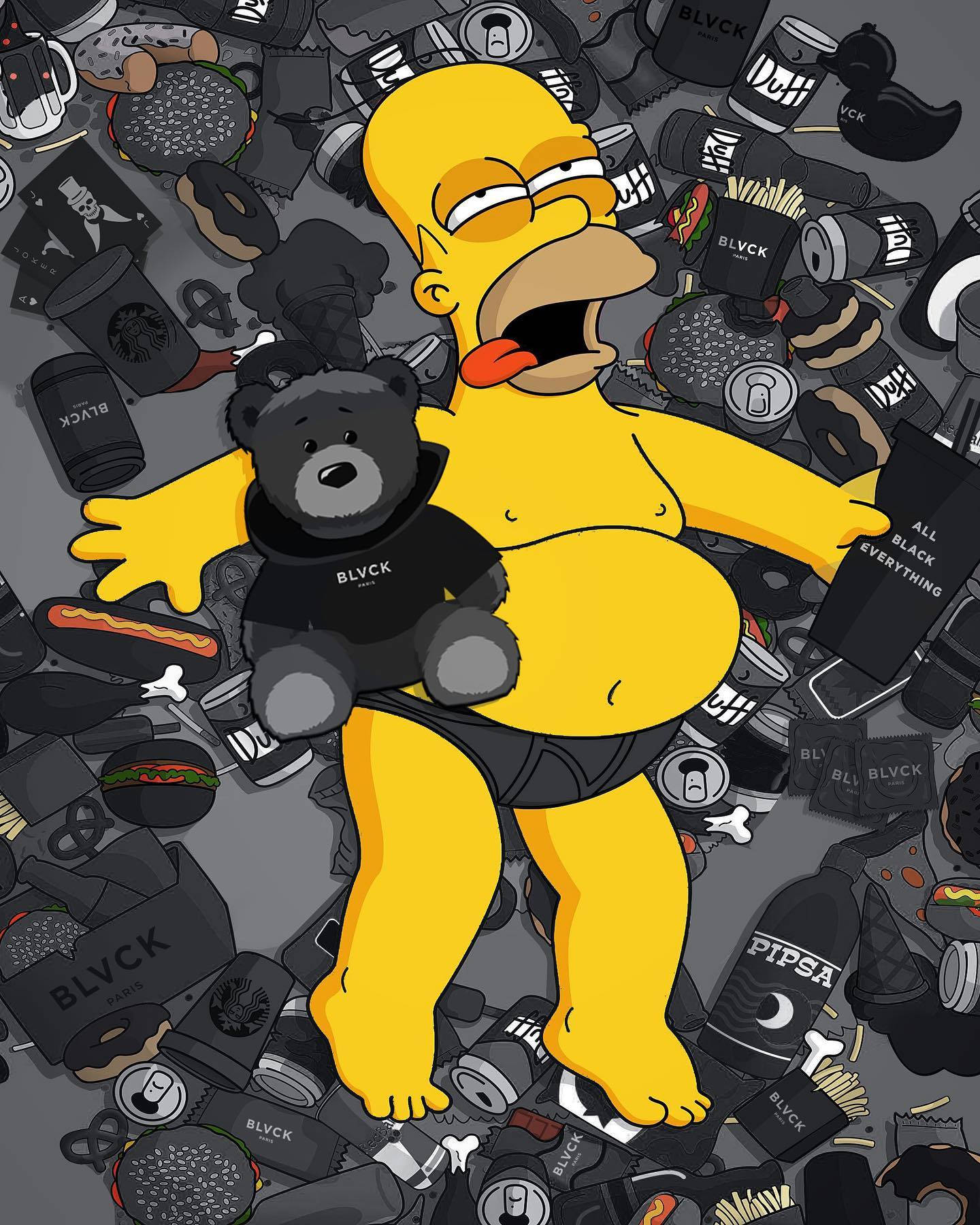 Homer Simpson With Blvck Paris Stuff Background