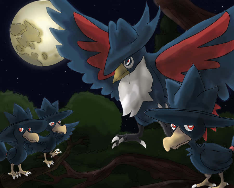 Honchkrow And Three Murkrows Background