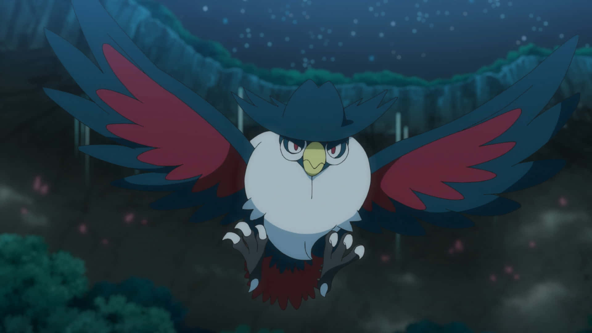 Honchkrow Flying During The Night Background