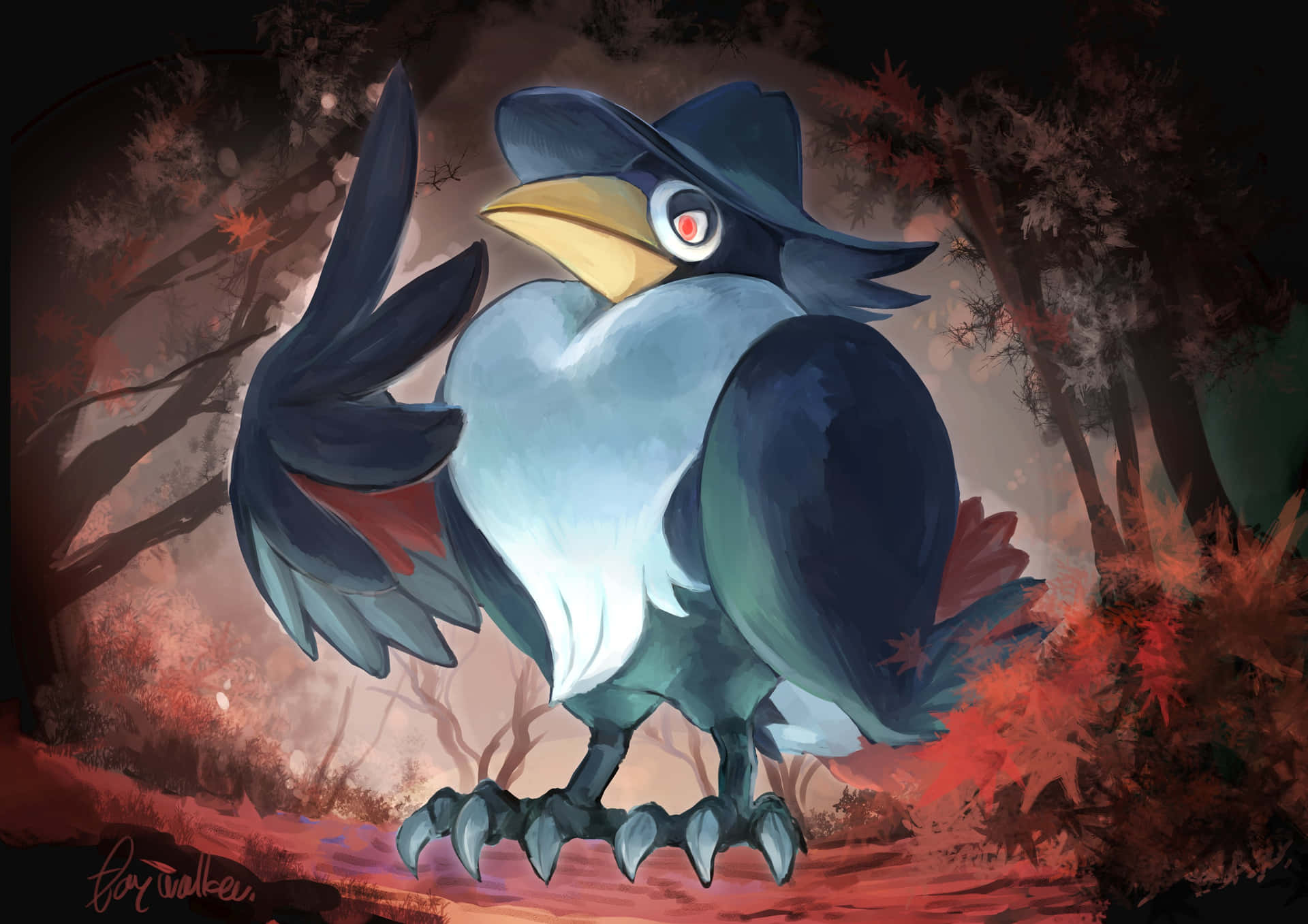Honchkrow In The Forest Background
