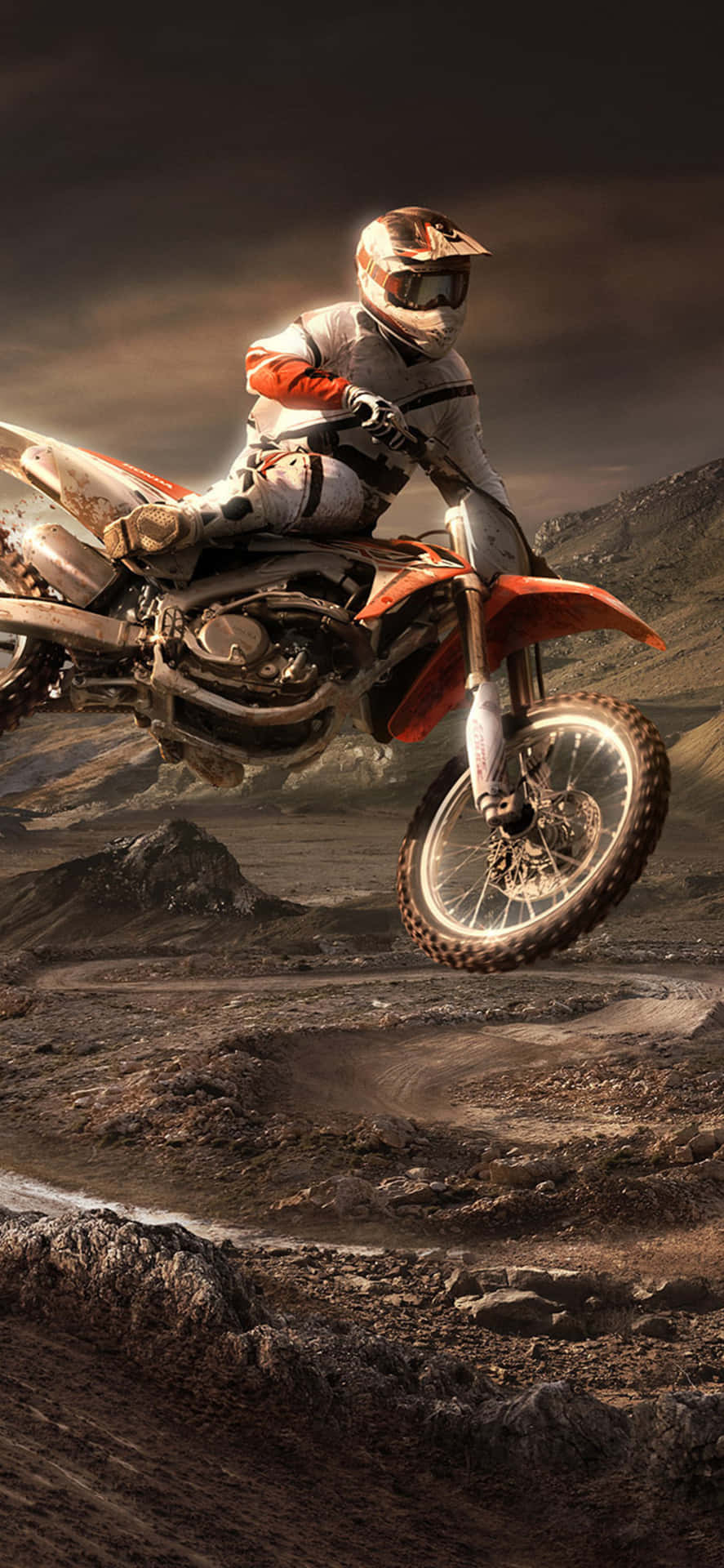 Honda Dirt Bike Jumping Off Road Background