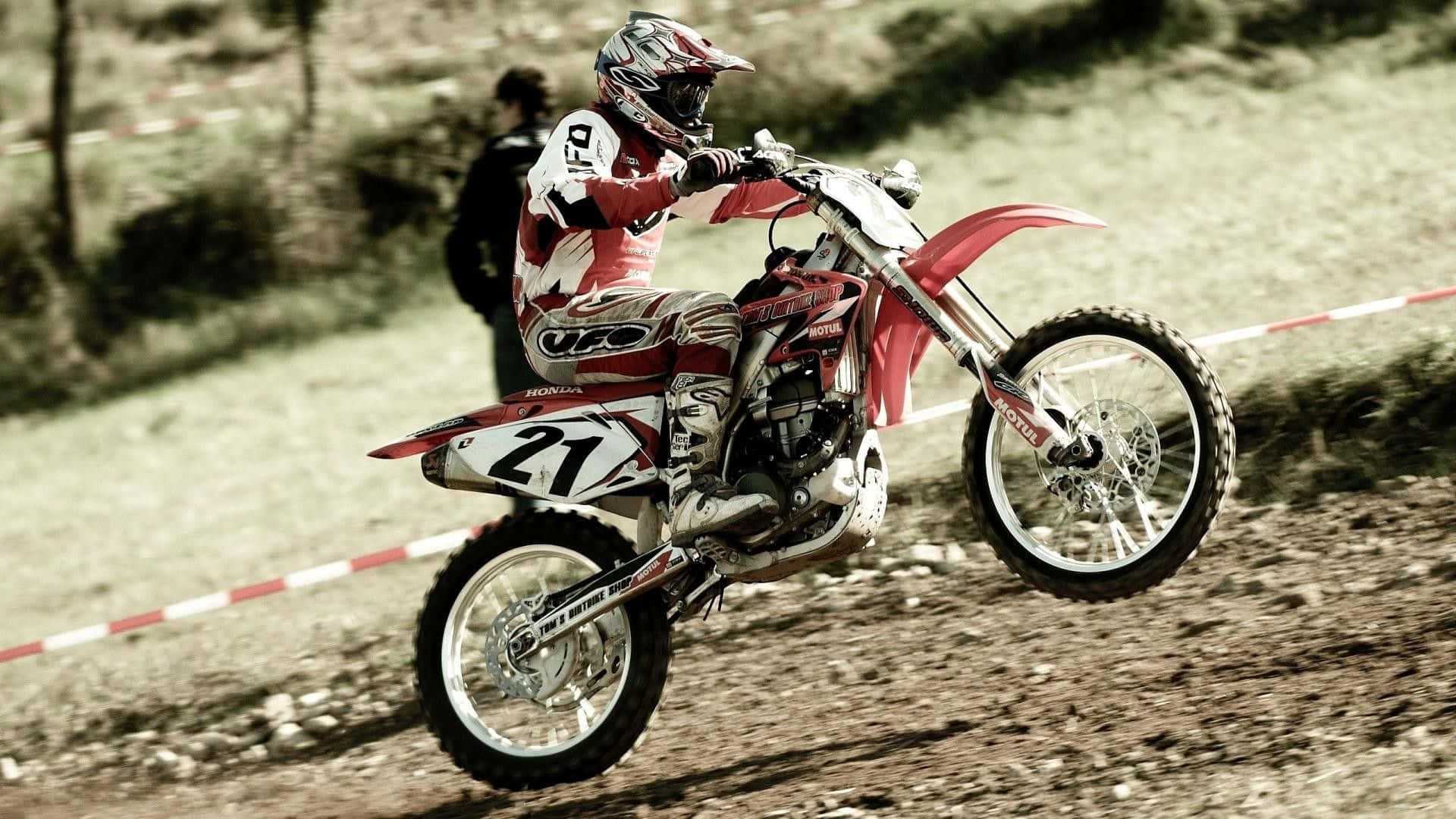 Honda Dirt Bike Red Uphill Background