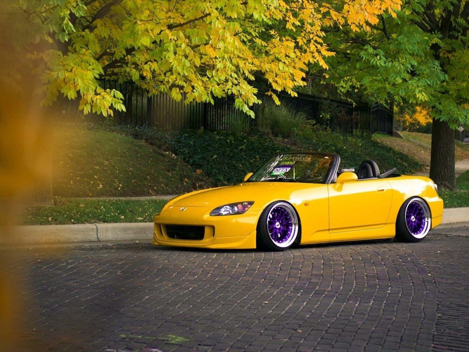 Honda S2000 Yellow Convertible Sports Car Background