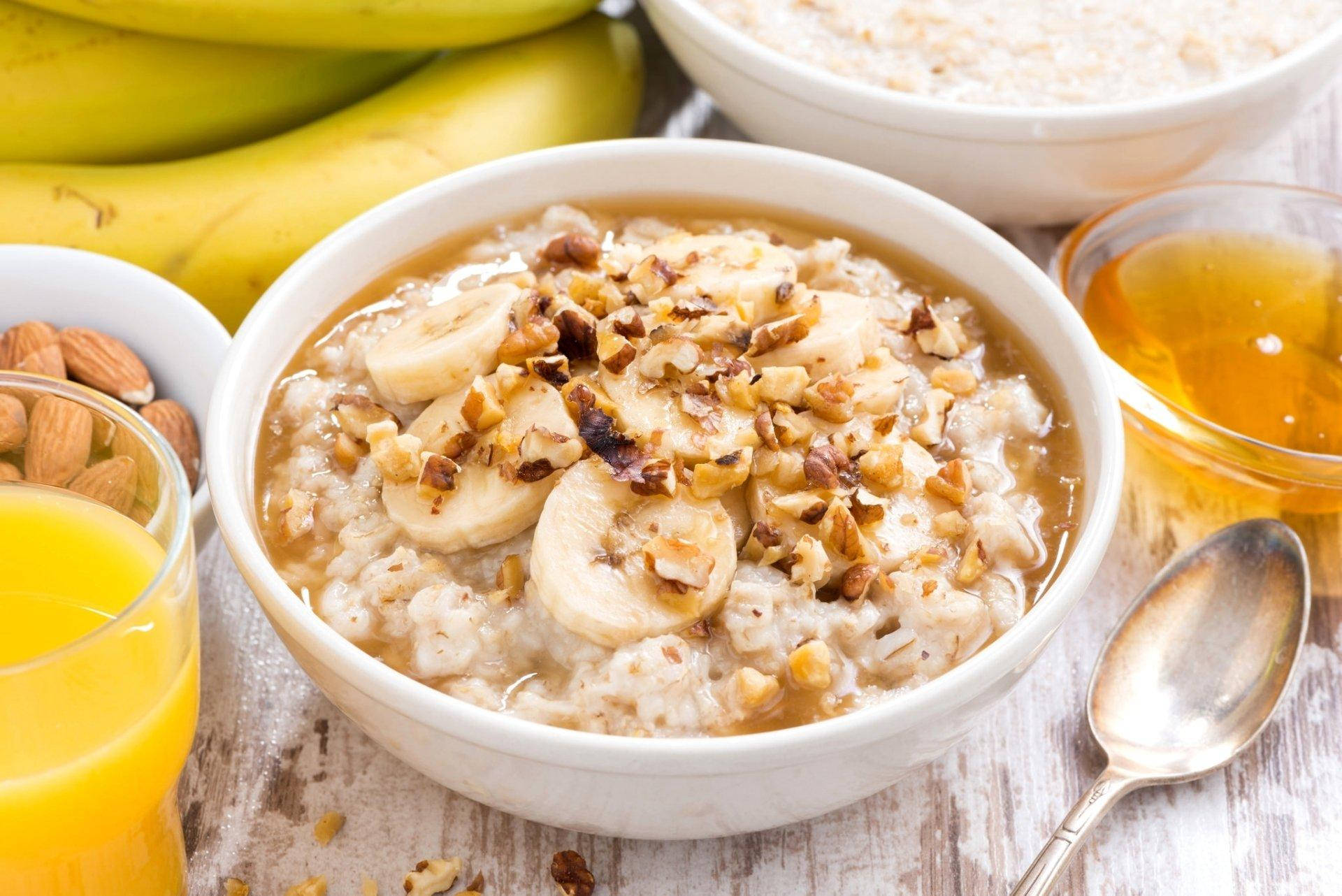 Honey Banana Almonds Oatmeal Background