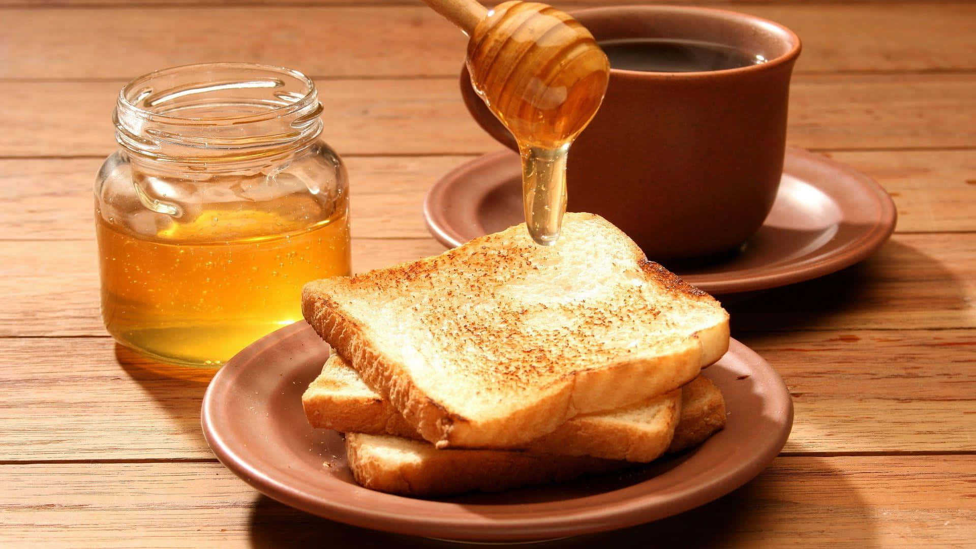 Honey Drizzled Toastand Coffee Background