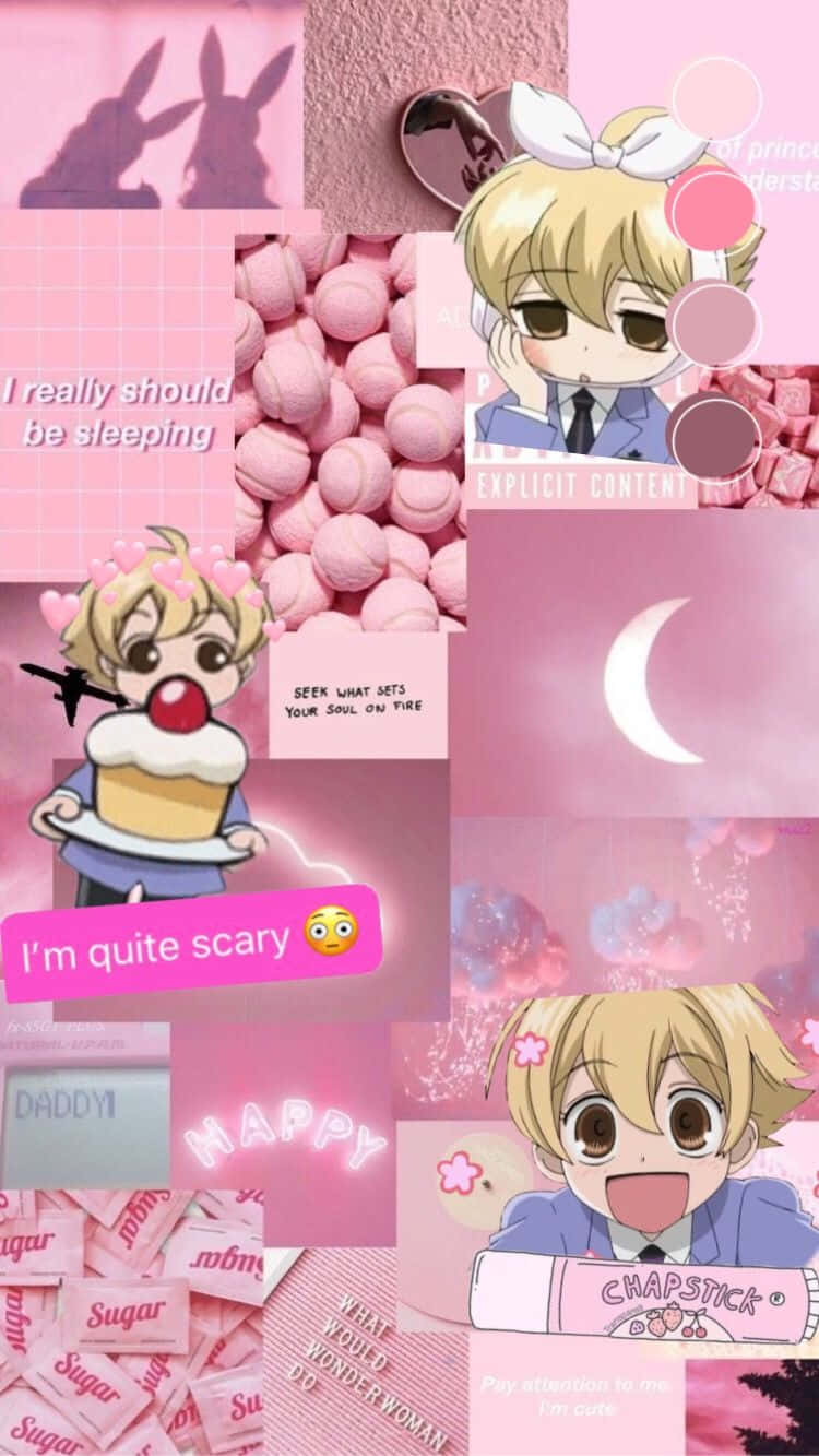 Honey Senpai Collage Pink Aesthetic Background