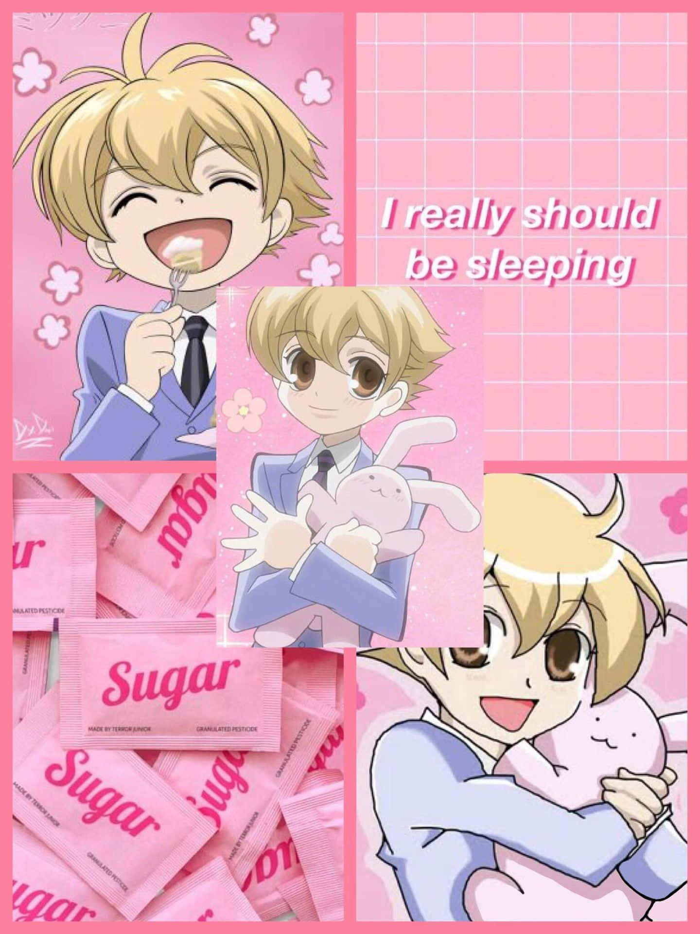 Honey Senpai Collage Pink Aesthetic Background