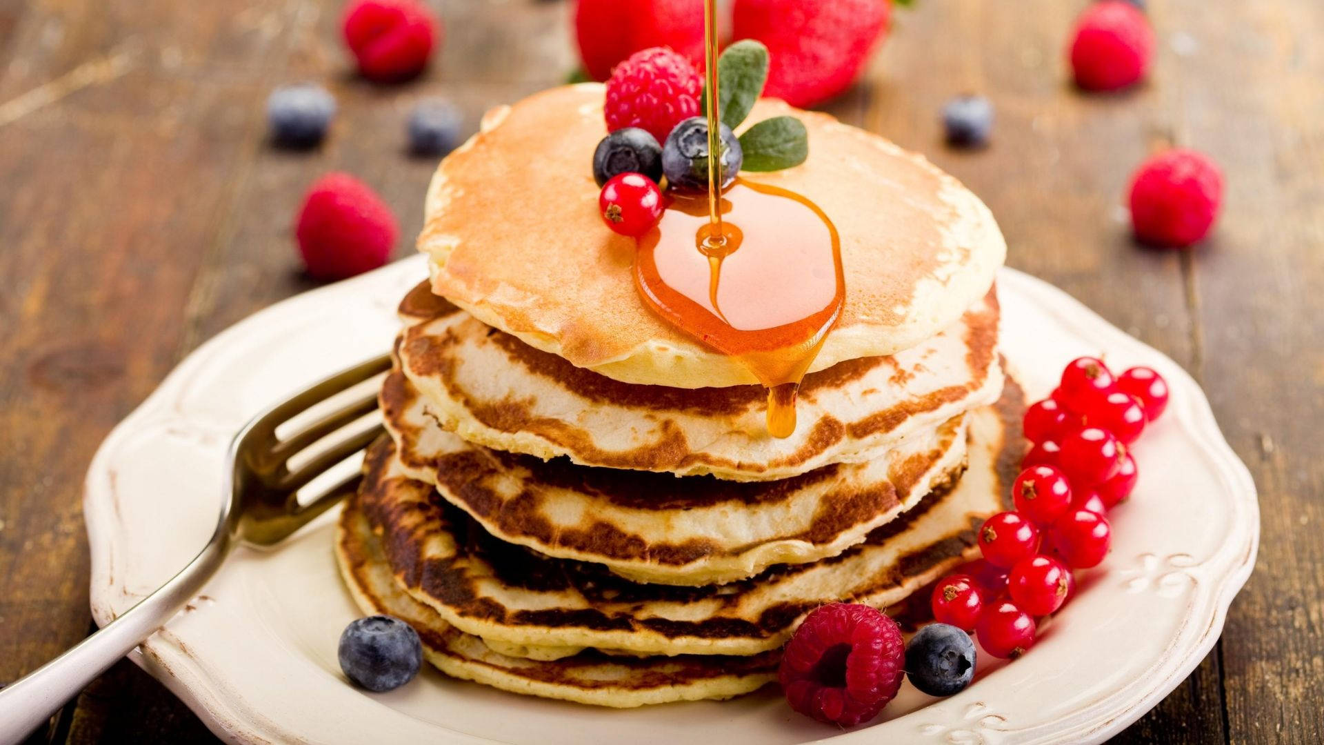 Honey Syrup On Pancakes Background