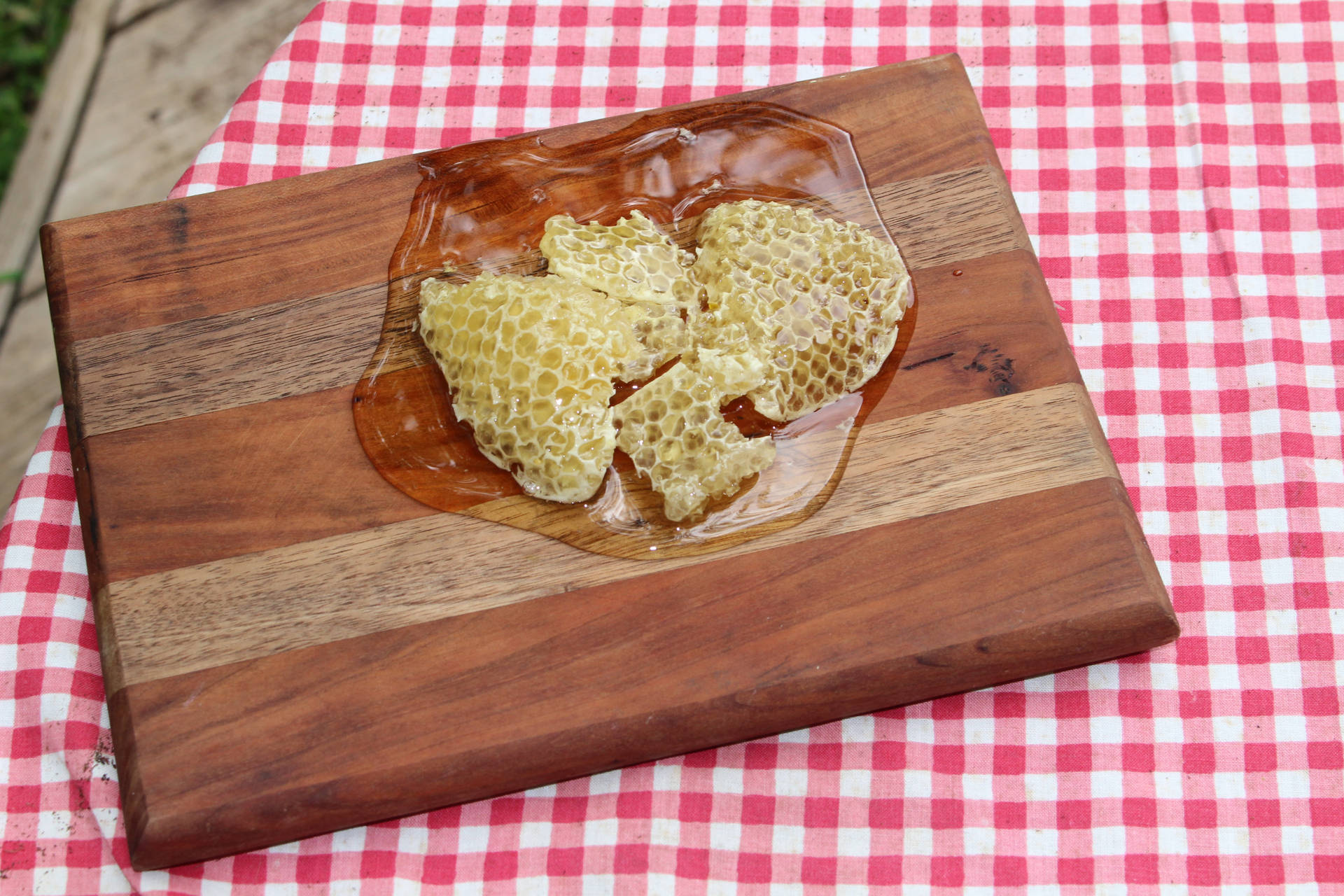 Honeycomb On Wood Board Background