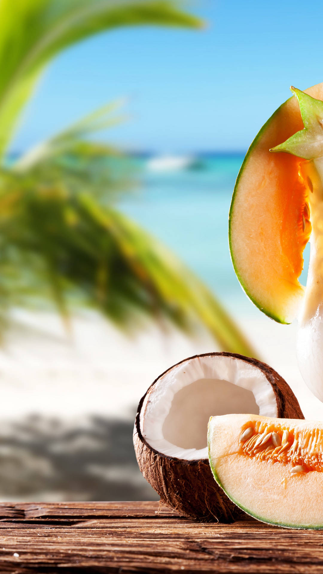 Honeydew Melon With Coconut And The Beach Background