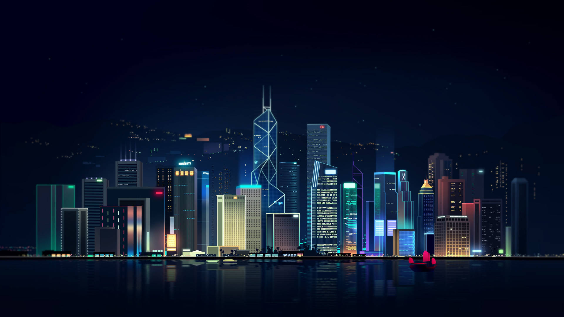 Hong Kong Lights Vector Art Background