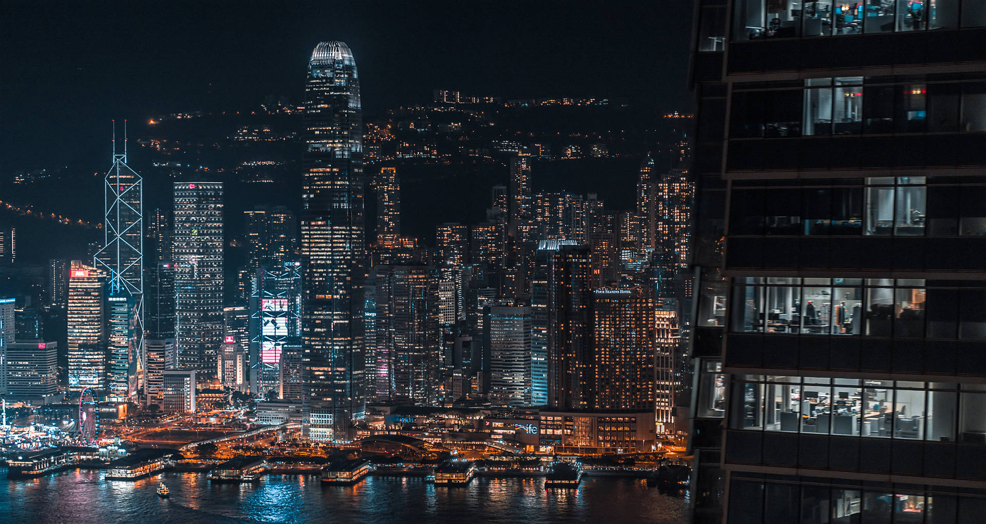 Hong Kong Skyline At Night Background