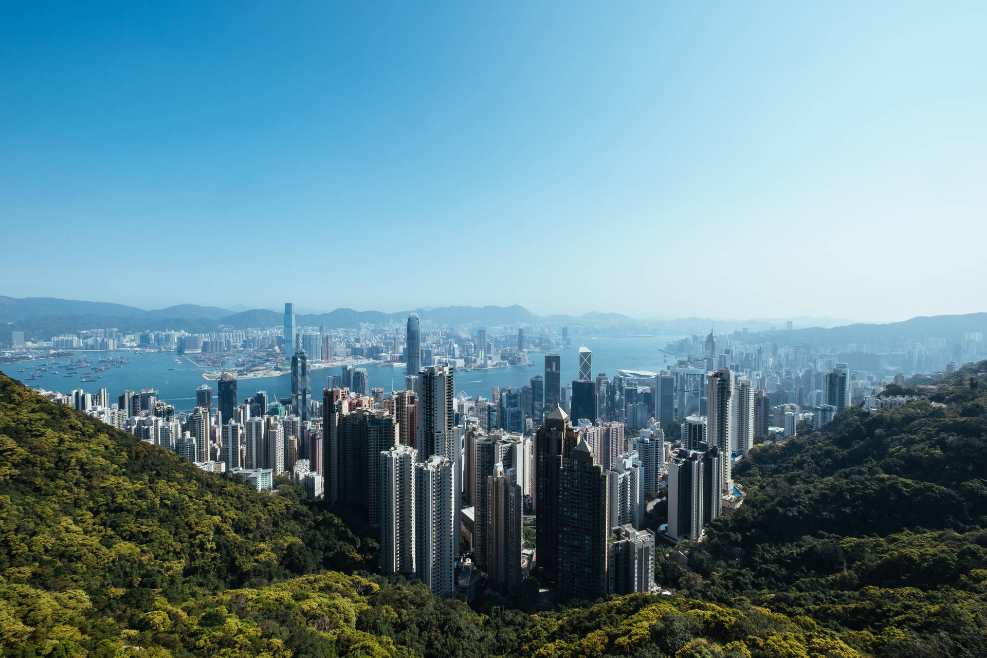 Hong Kong Skyline Blue Sky