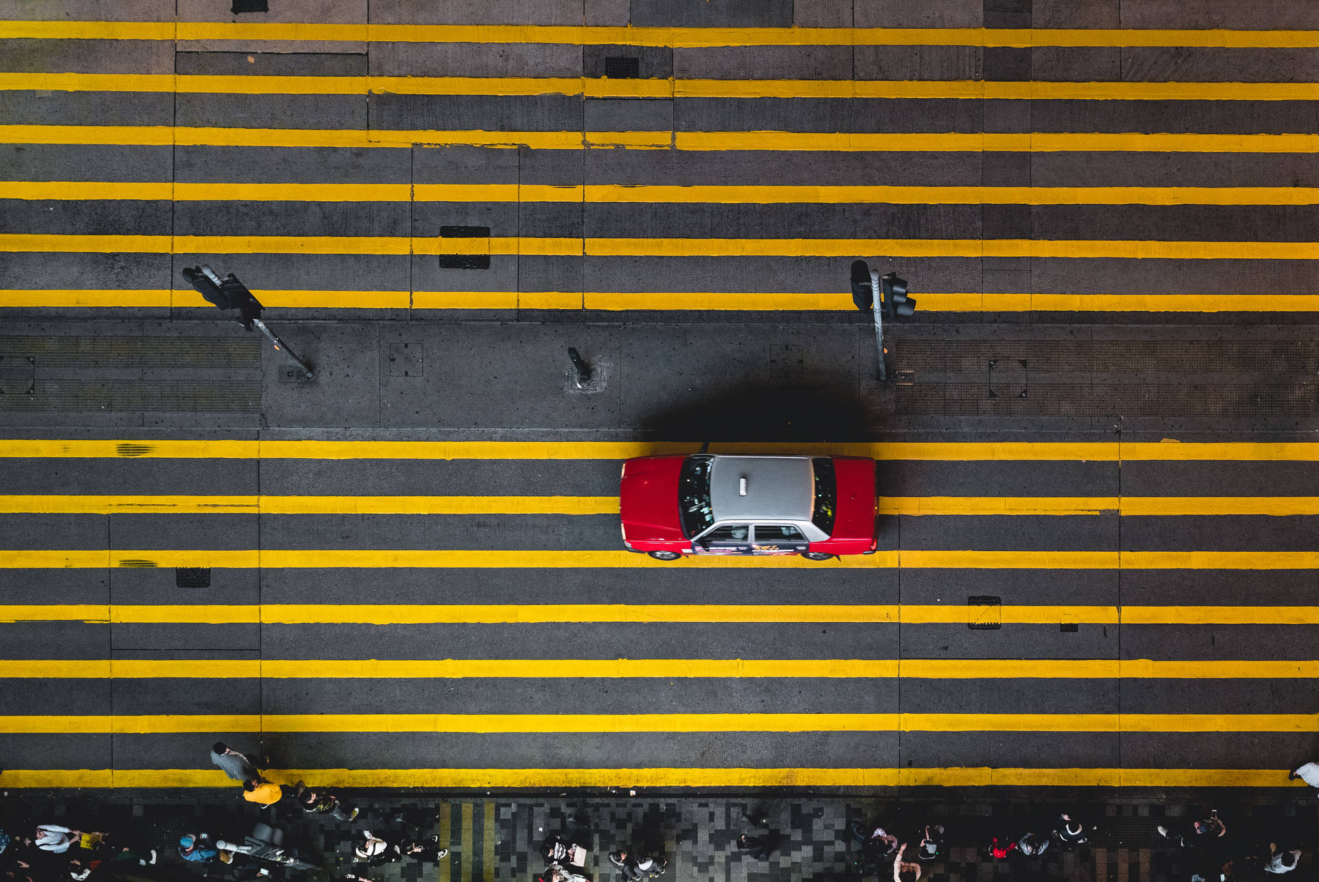 Hong Kong Street Red Taxi Aerial