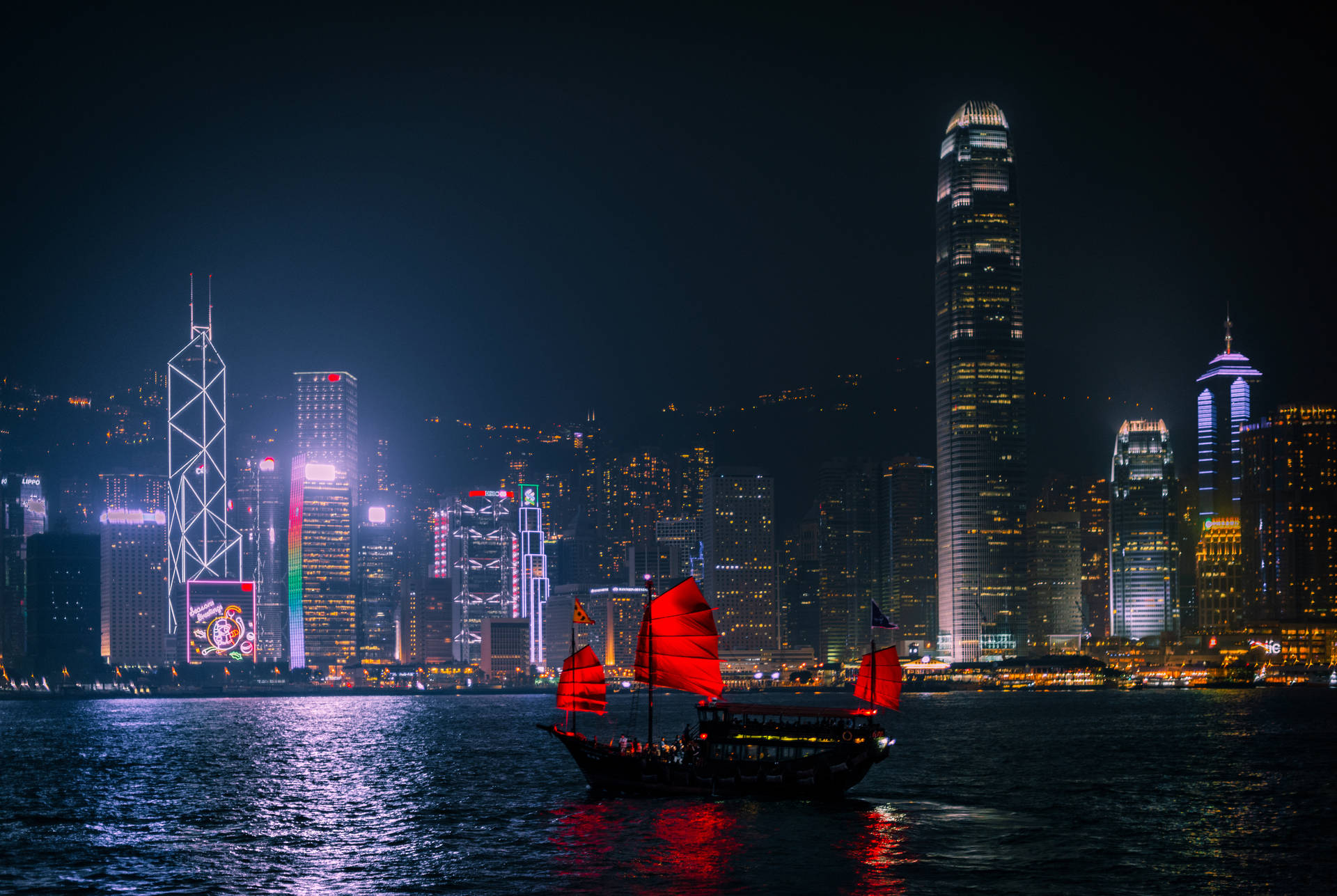 Hong Kong Victoria Harbour Night View Background