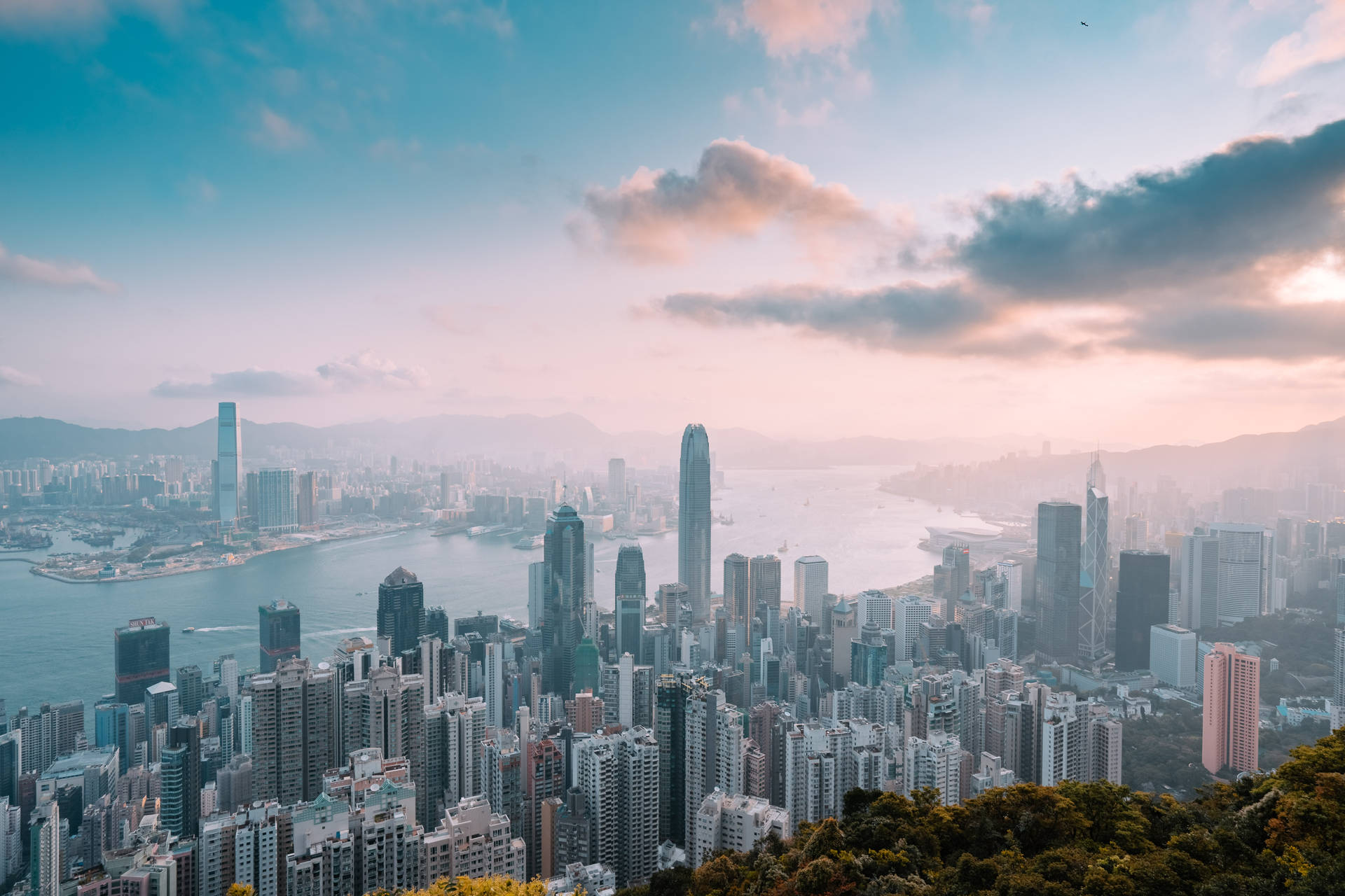 Hong Kong Victoria Peak Sunrise Background