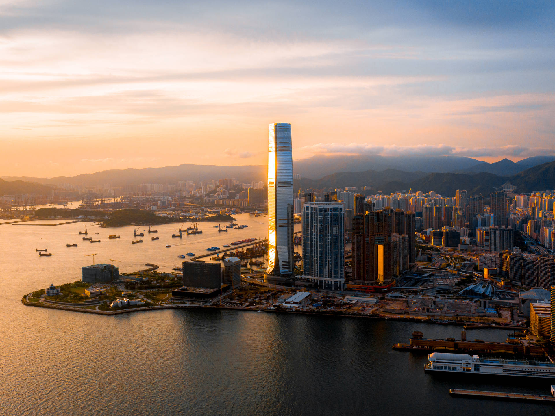 Hong Kong West Kowloon Sunset Background