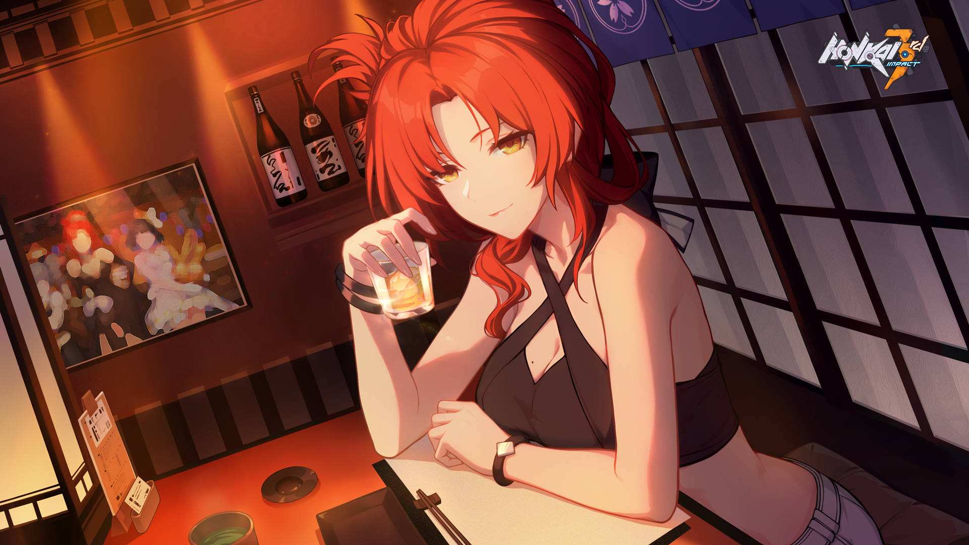Honkai Impact Himeko Murata Drinking Background