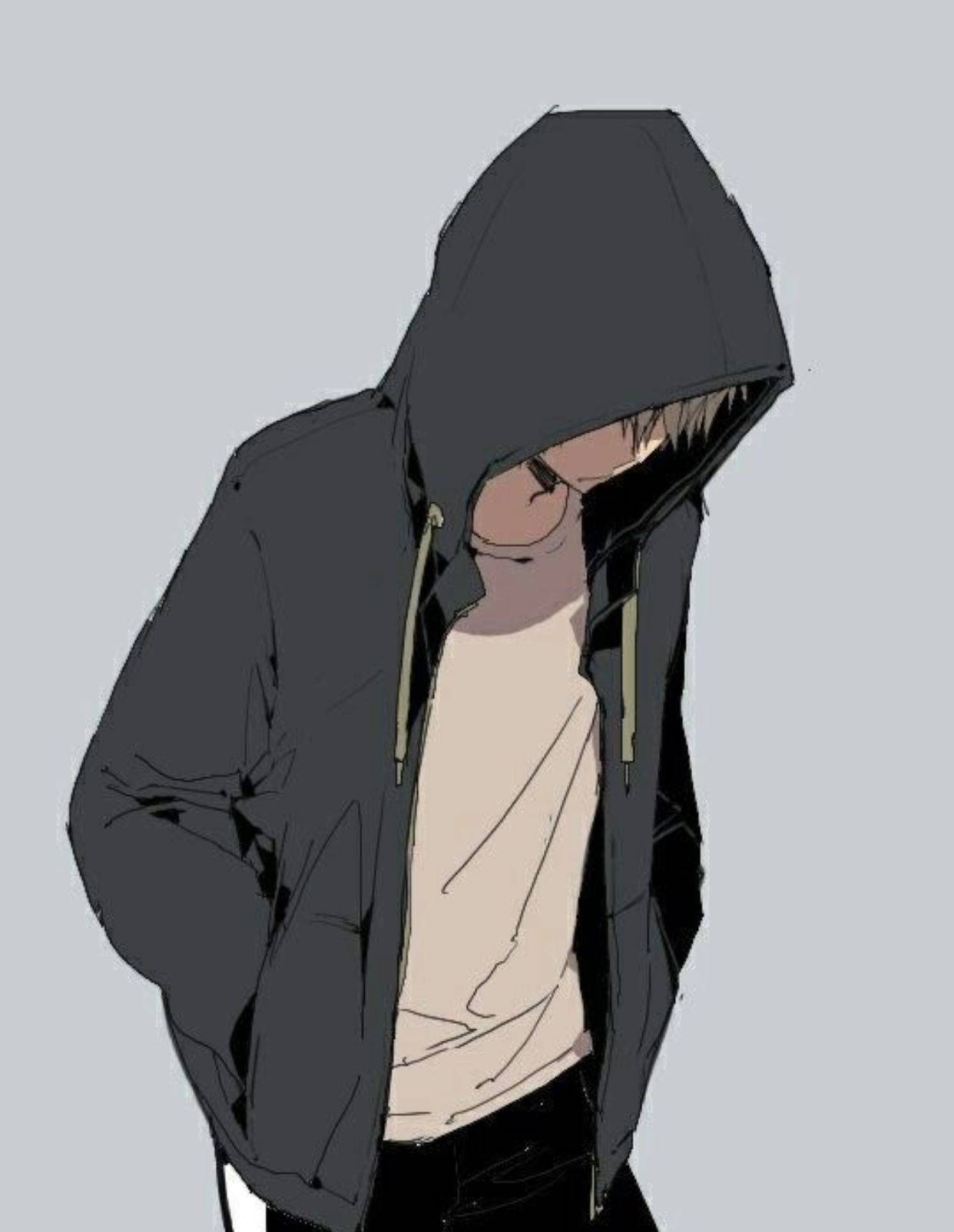 Hooded Anime Boy Sad Aesthetic Background