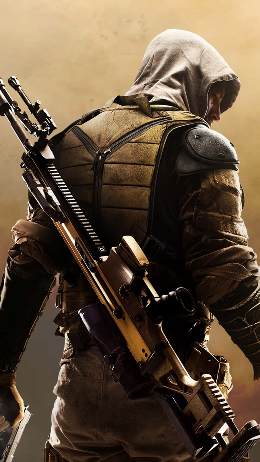 Hooded_ Sniper_ Back_ View Background