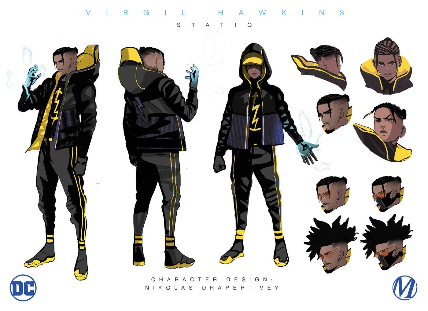 Hooded Static Shock Character Design Sheet Background