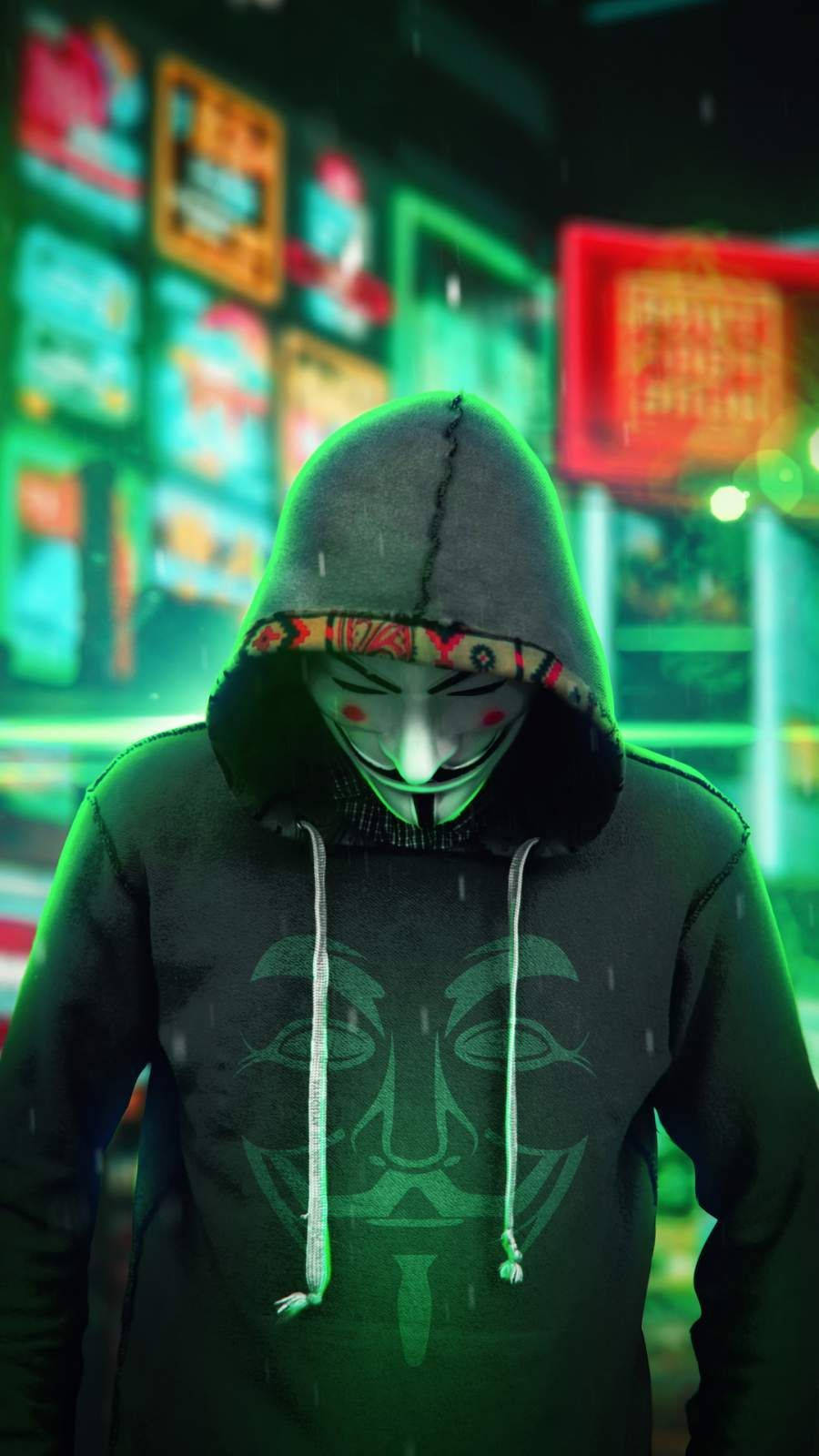 Hoodie Guy Wearing Guy Fawkes Mask Background