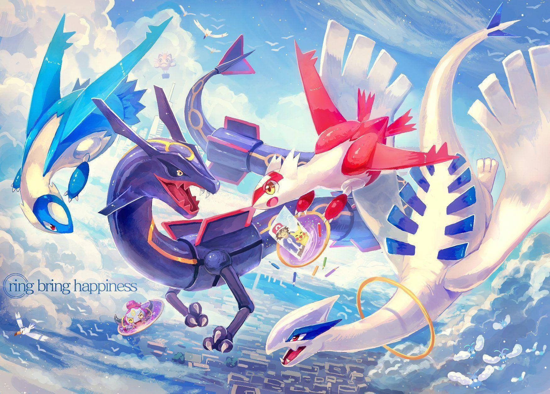 Hoopa Flying With Rayquaza Background