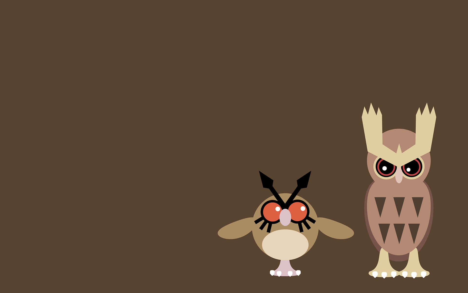 Hoothoot And Noctowl Minimalist Cartoon Background