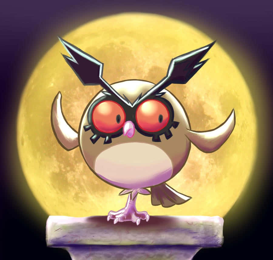 Hoothoot Pokemon With Full Moon Background Background