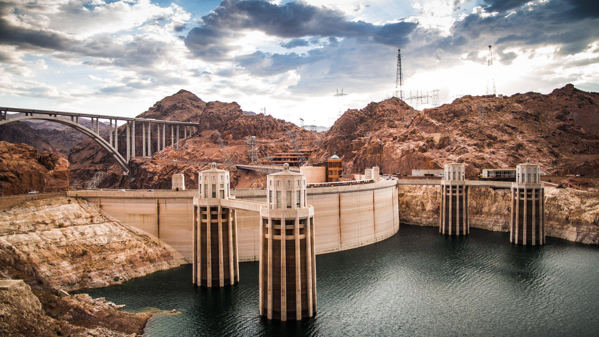 Hoover Dam With Cloudy Sky Background