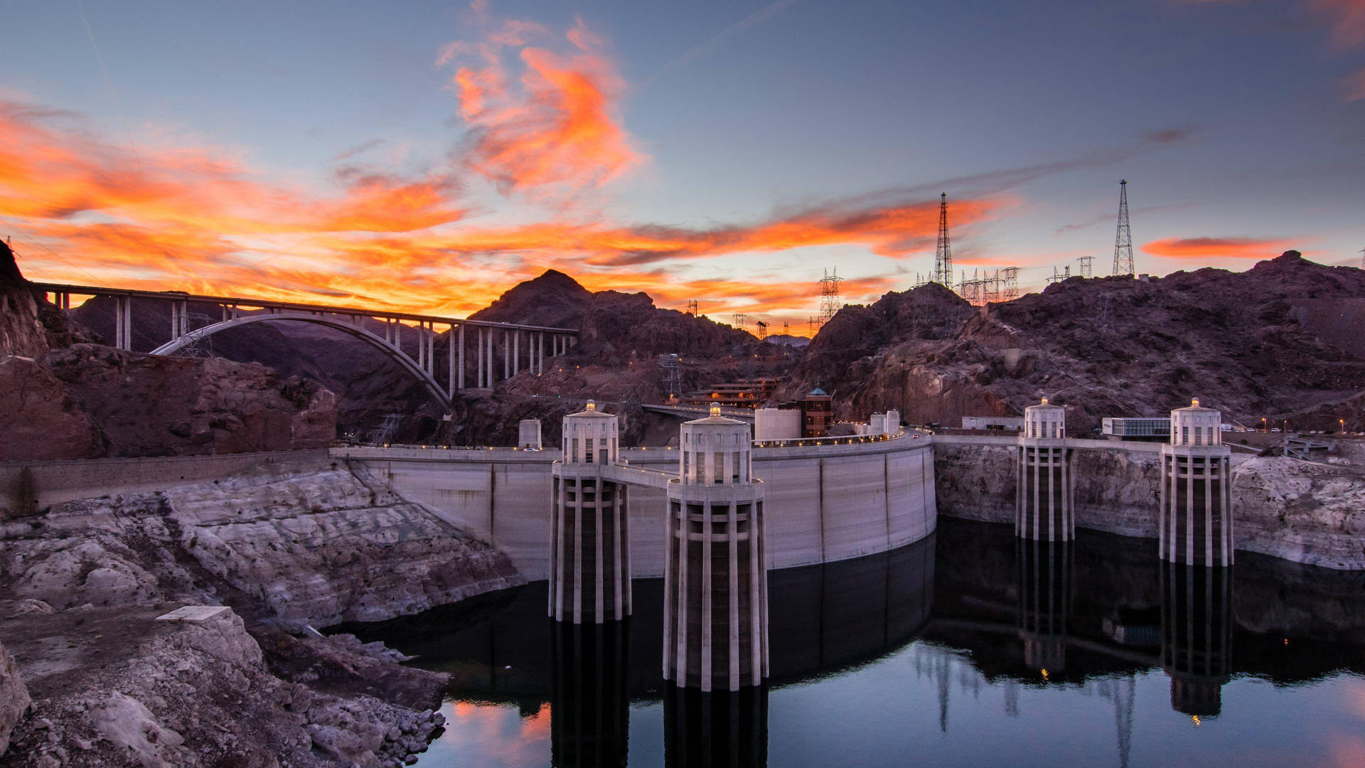 Hoover Dam With Sunset Sky