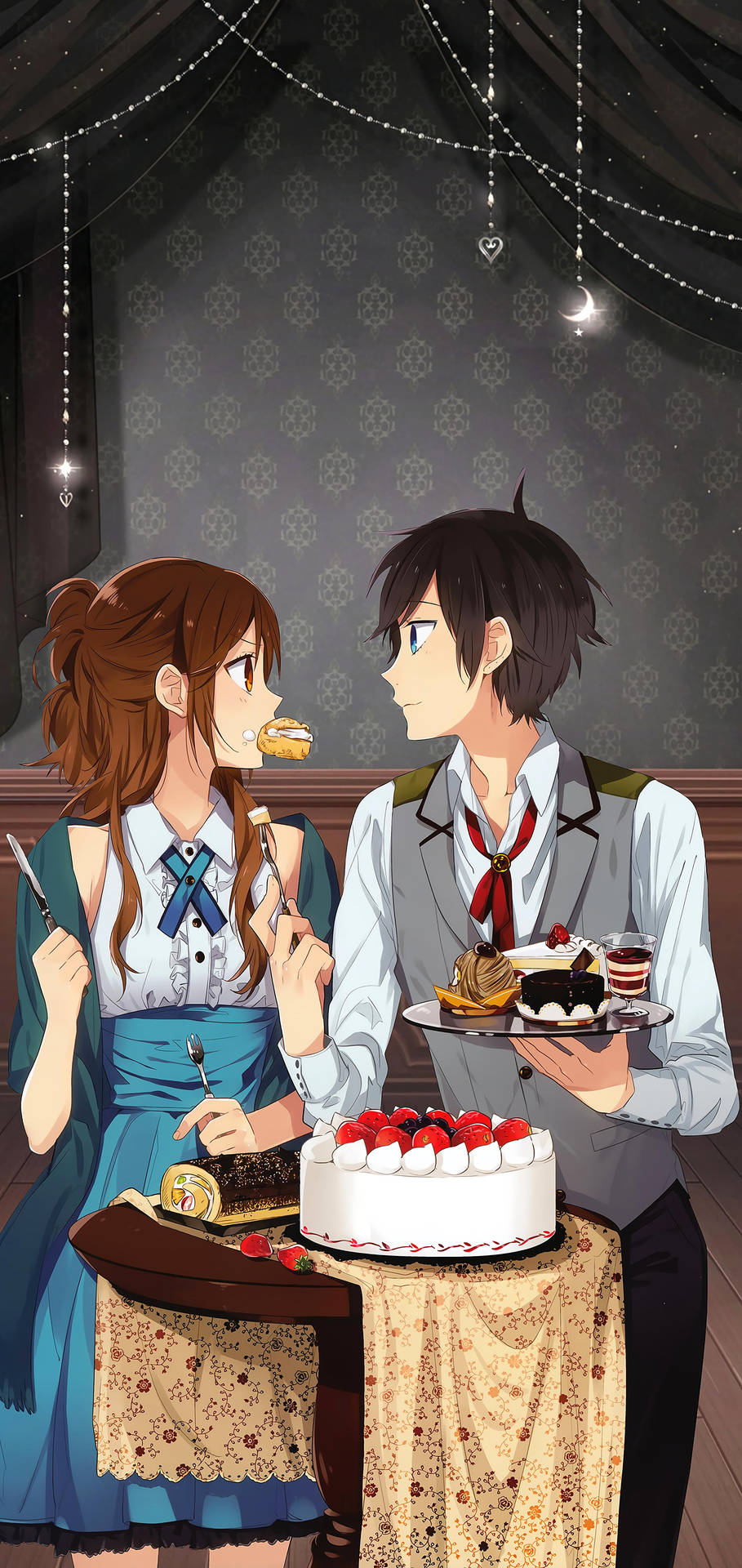 Horimiya Kyouko And Izumi Eating Dessert Background