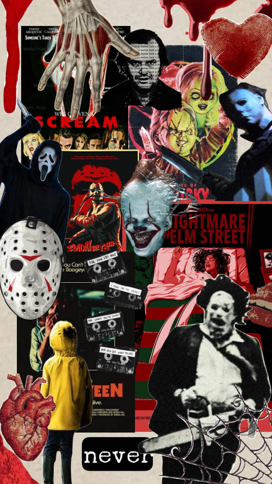 Horror Movie Collage Aesthetic Characters Background