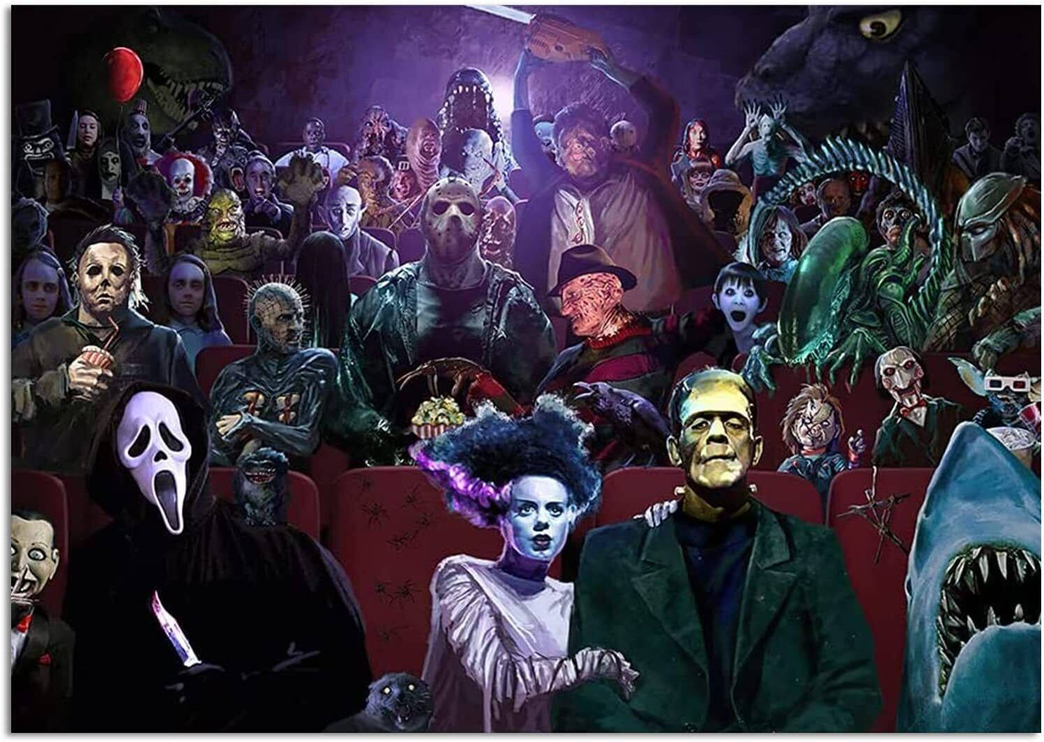 Horror Movie Collage Iconic Characters Background