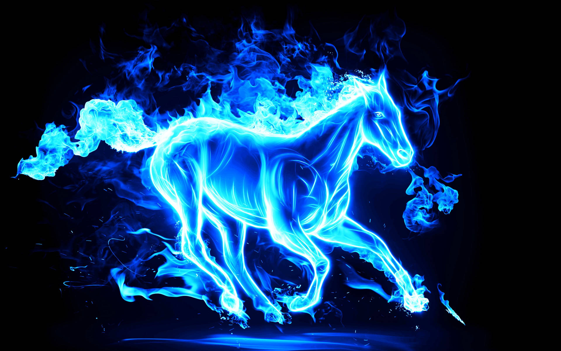Horse Blue Flames Background
