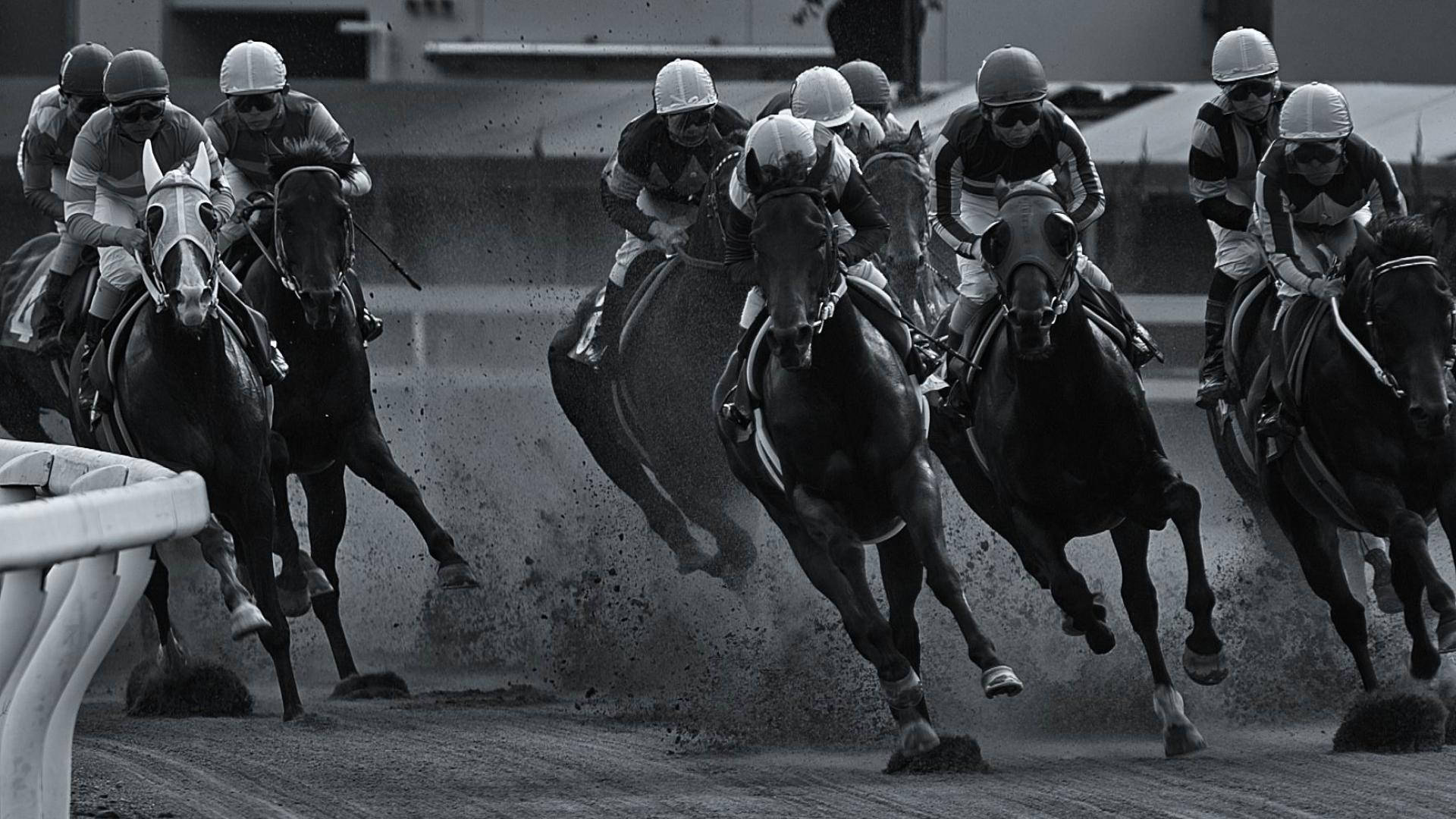 Horse Racing In Black And White