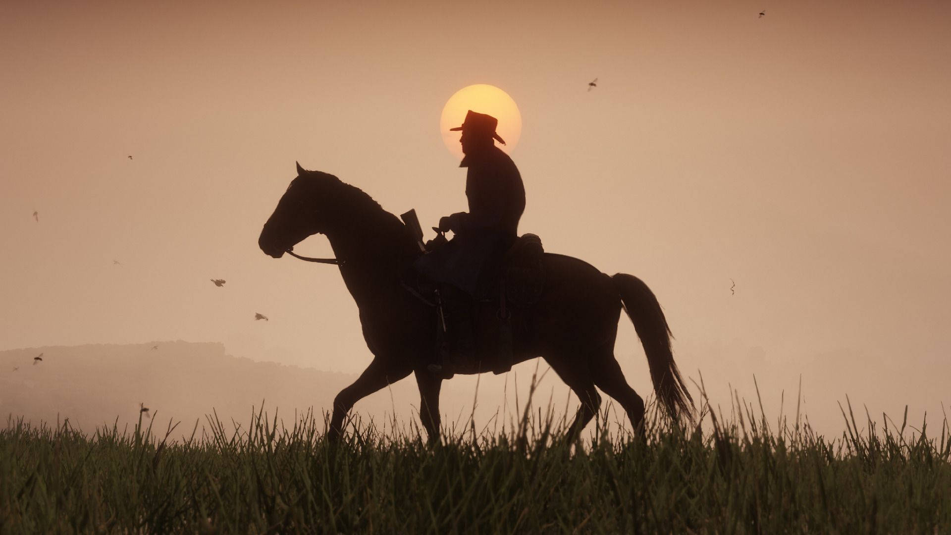 Horse Riding Cowboy Sunset Red Dead Redemption 2 Background