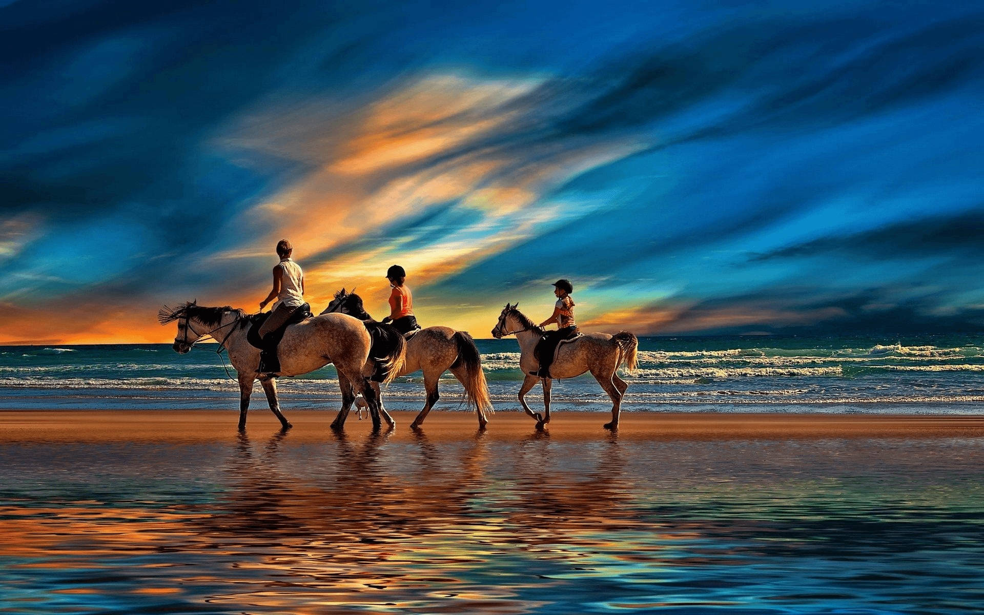 Horse Riding Family Beach Paint Art