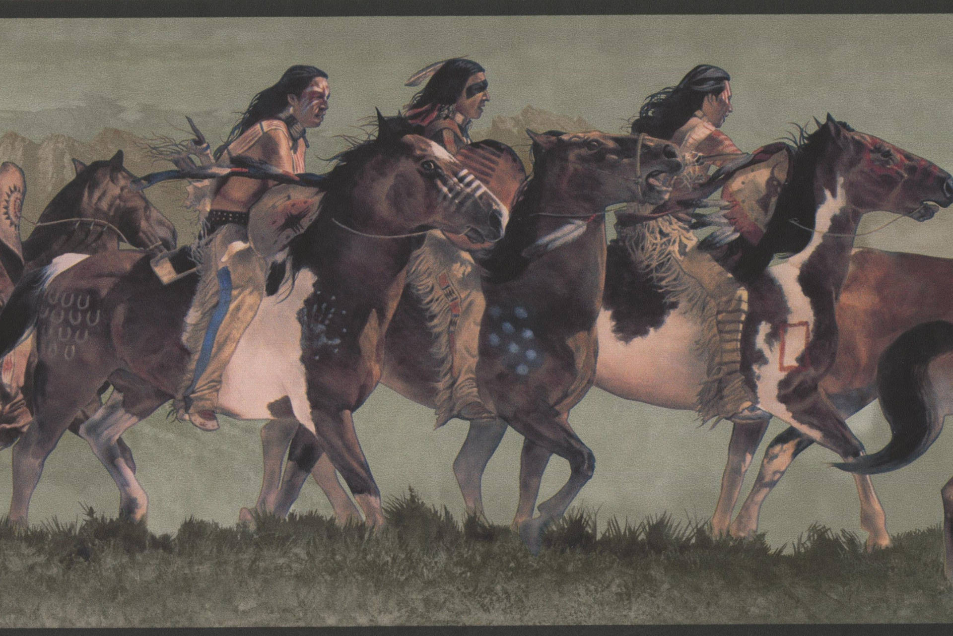 Horse Riding Indian Tribe Natives Running Fast Background