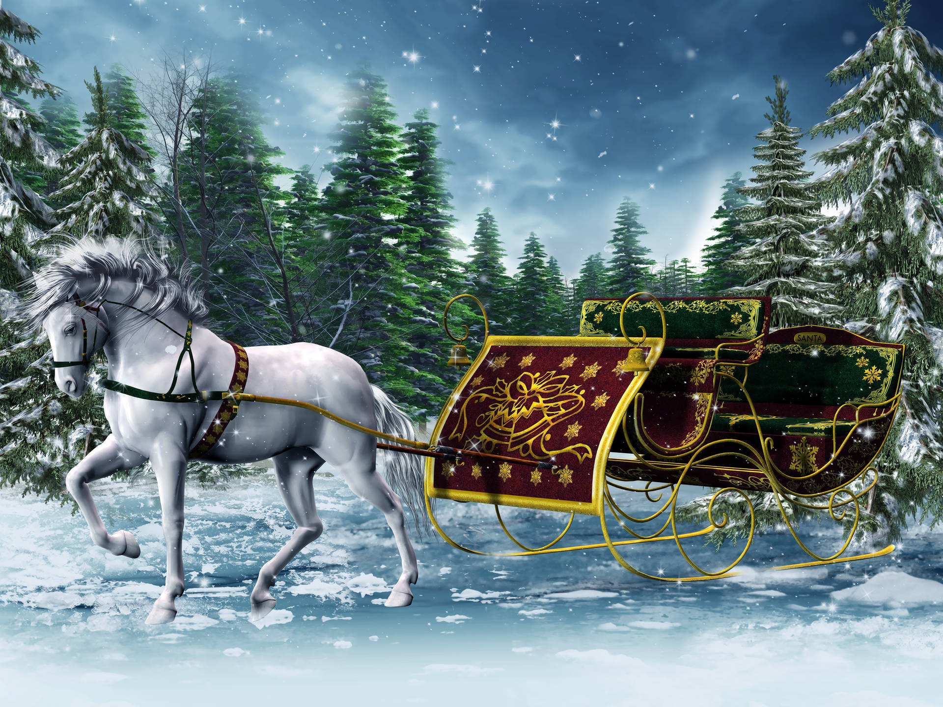Horse Sled Christmas Holiday Desktop Background
