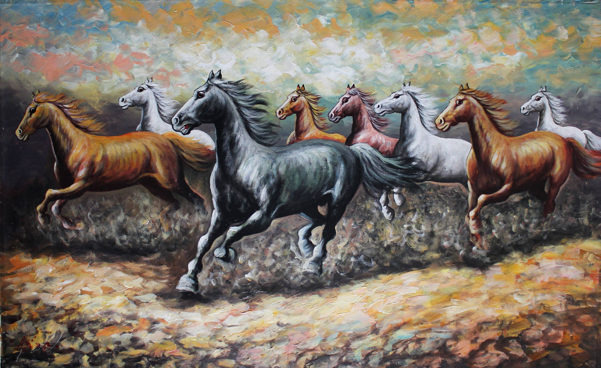 Horses Running Painting Desktop Background