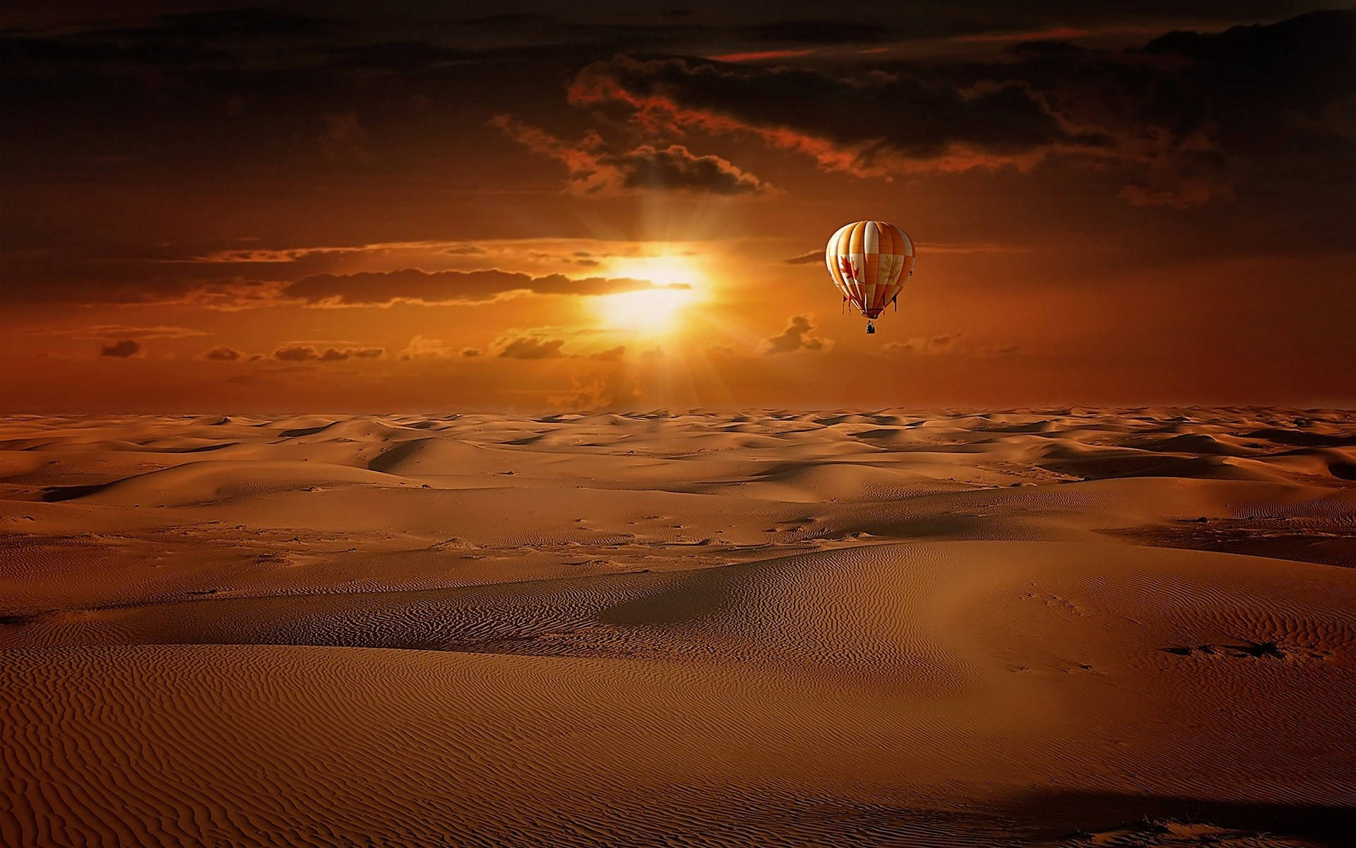 Hot Air Balloon Near Desert Sun Background