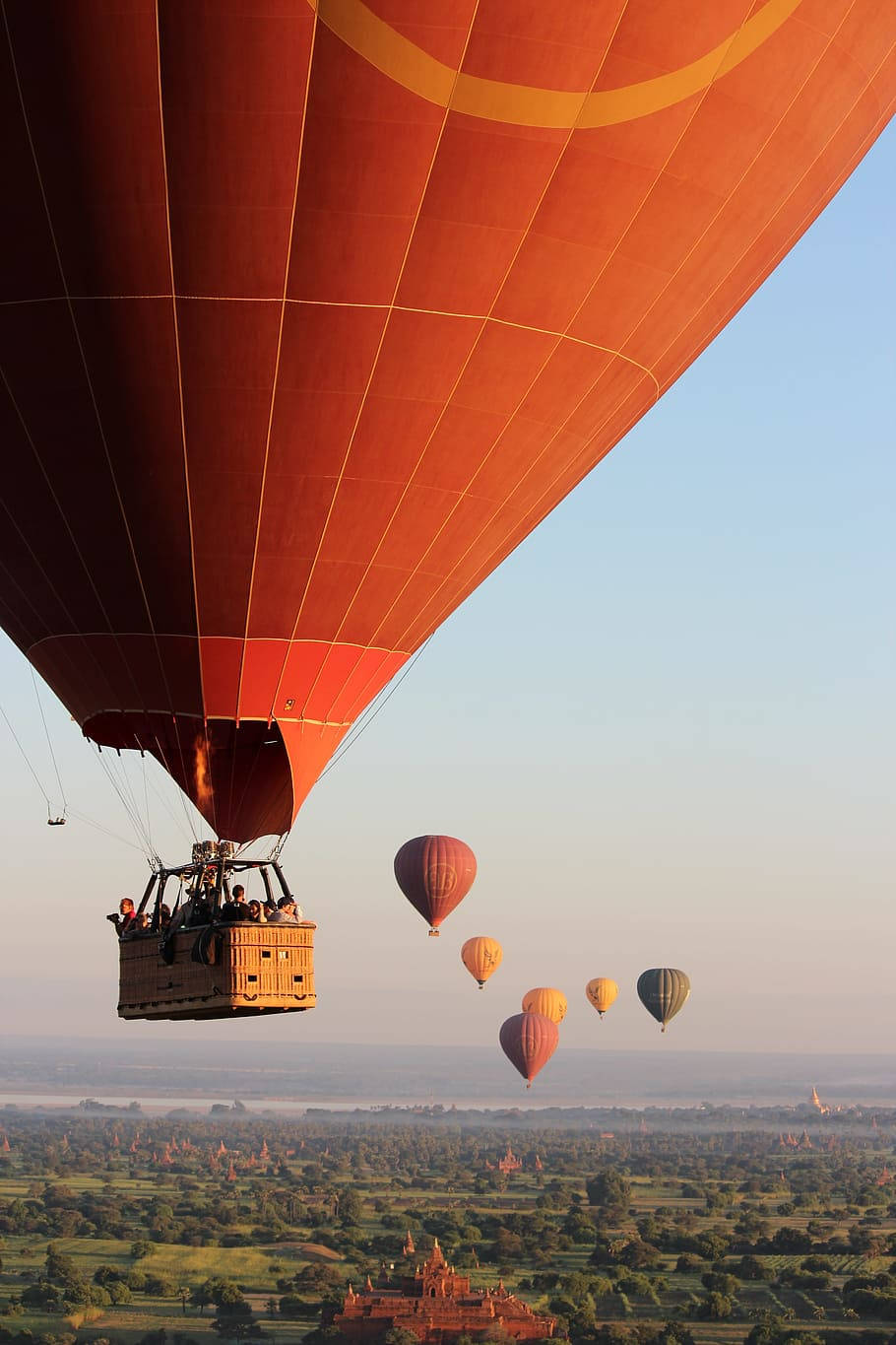 Hot Air Balloon Near Red Castle