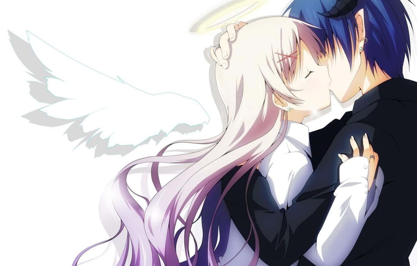 Hot Anime Angel Demon Kiss Hug Background