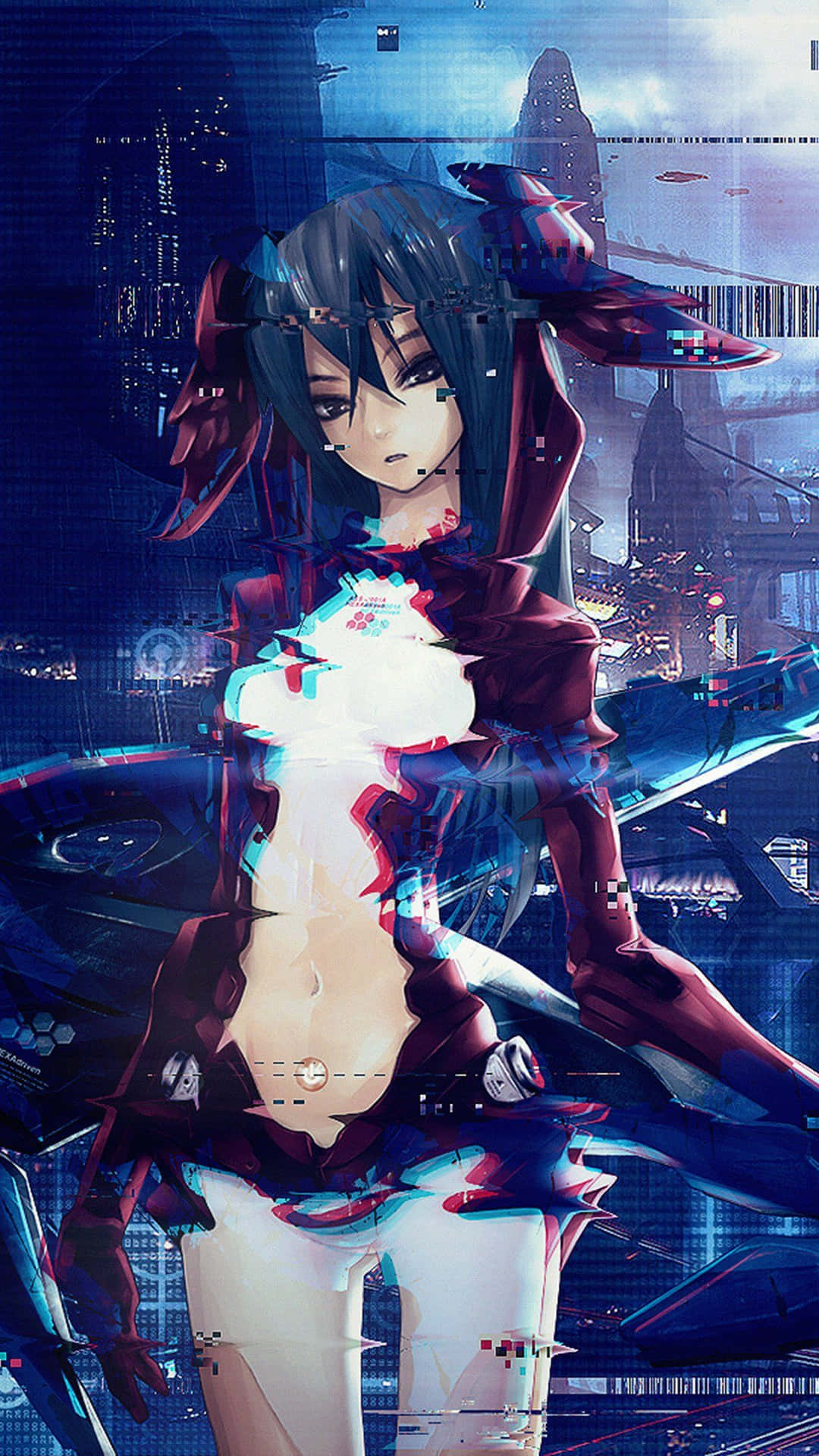 Hot Anime Girl Cyberpunk Glitch Background