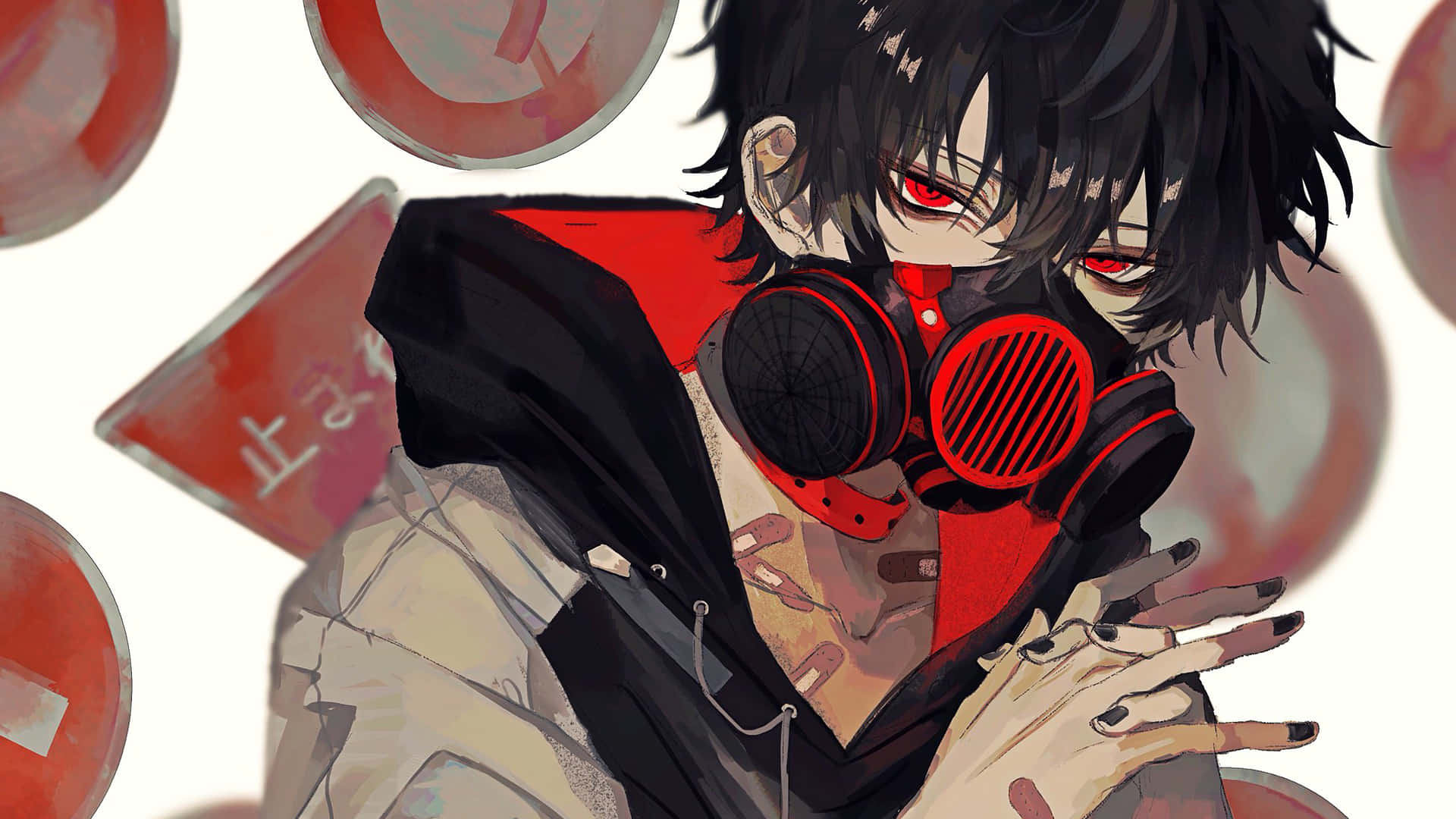 Hot Gas Mask Boy Anime Red & Black Background