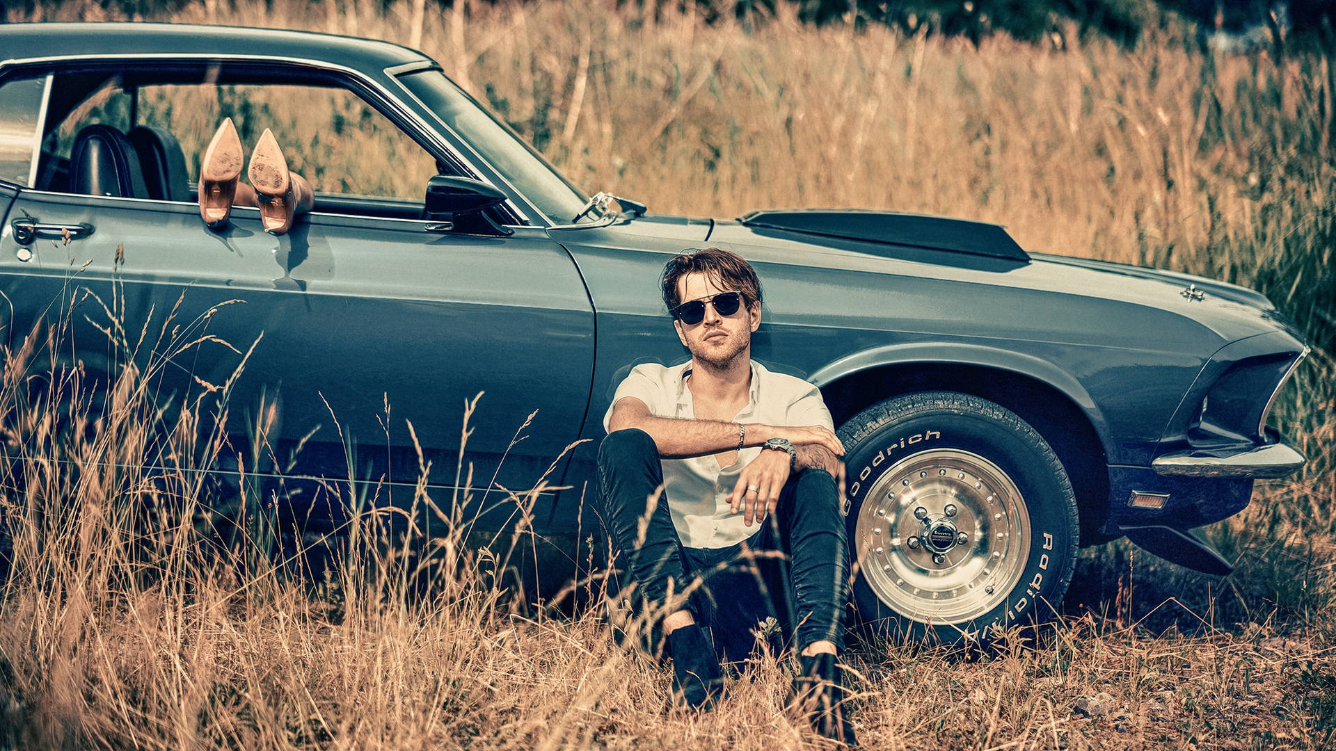 Hot Guy Leaning On Car Background