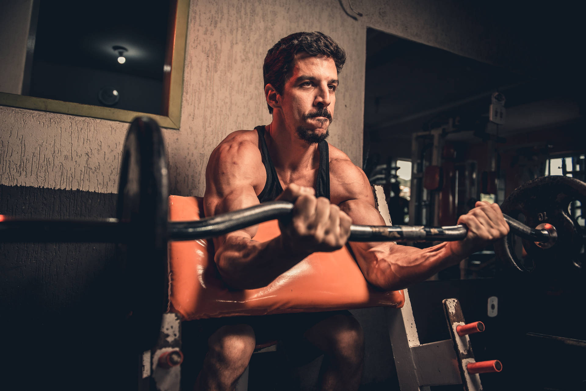 Hot Guy Lifting Barbell Background